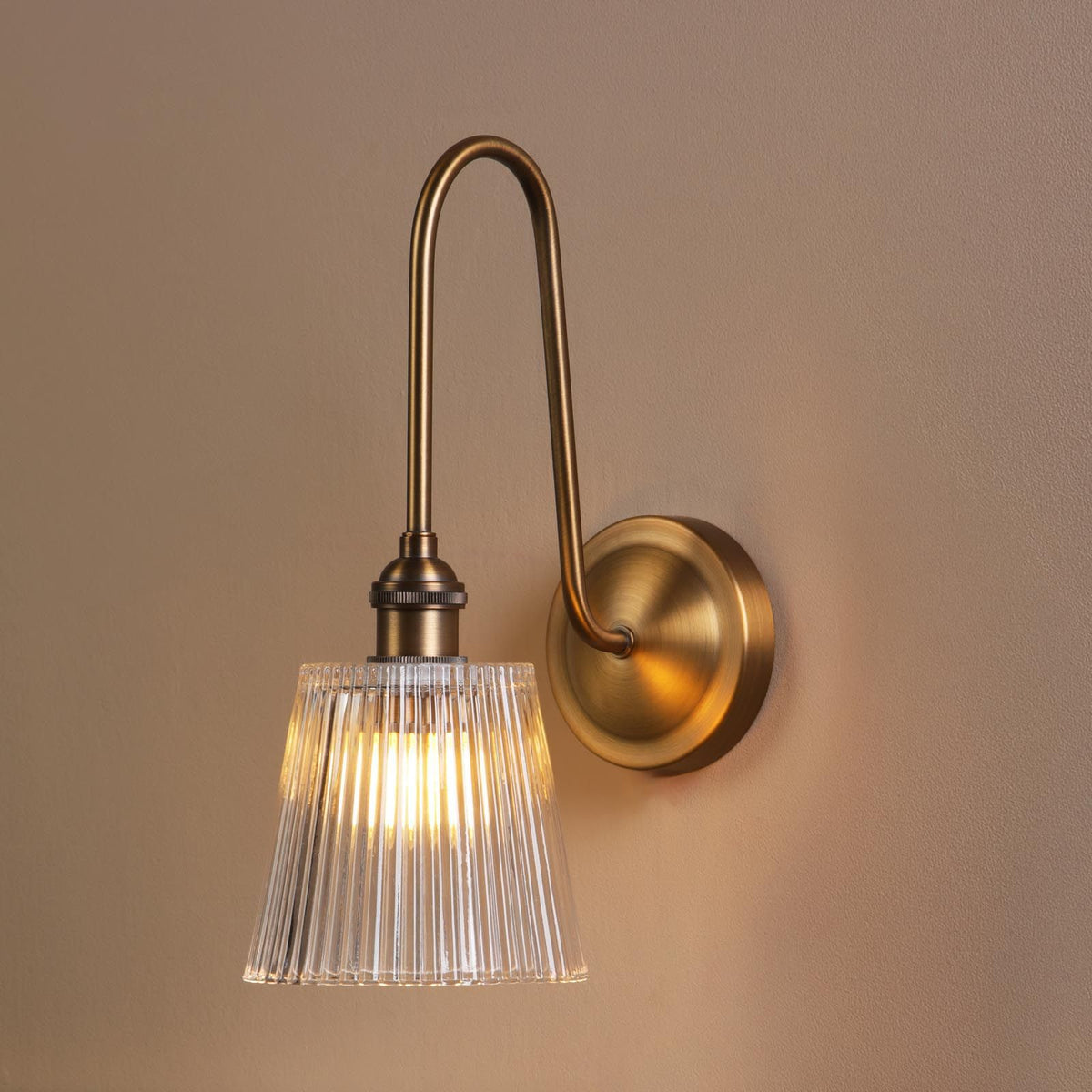 Hadano Antique Bronze Tall Wall Light with Clear Ribbed Glass Shade