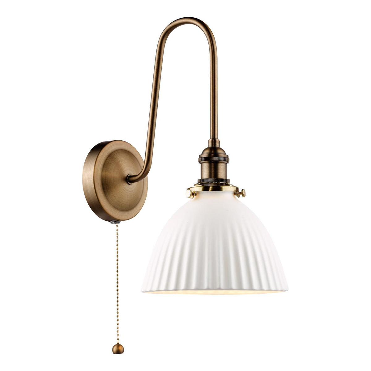 Hadano Antique Bronze Tall Wall Light with White Domed Shade