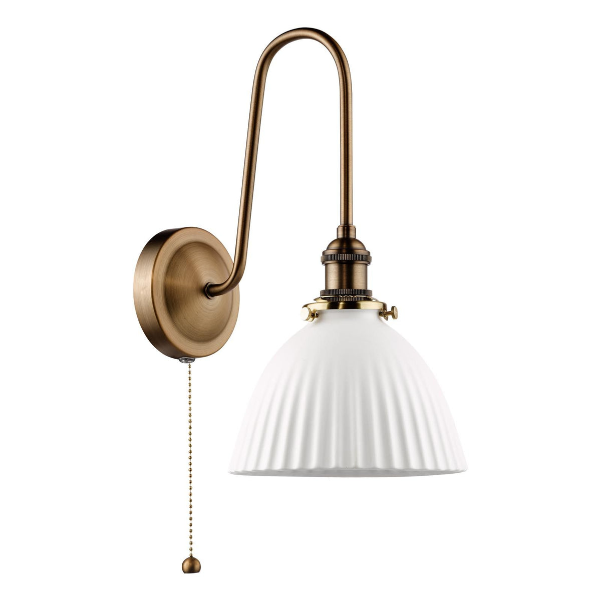Hadano Antique Bronze Tall Wall Light with White Domed Shade