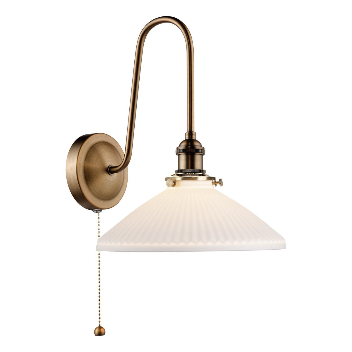 Hadano Antique Bronze Tall Wall Light with White Shallow Shade