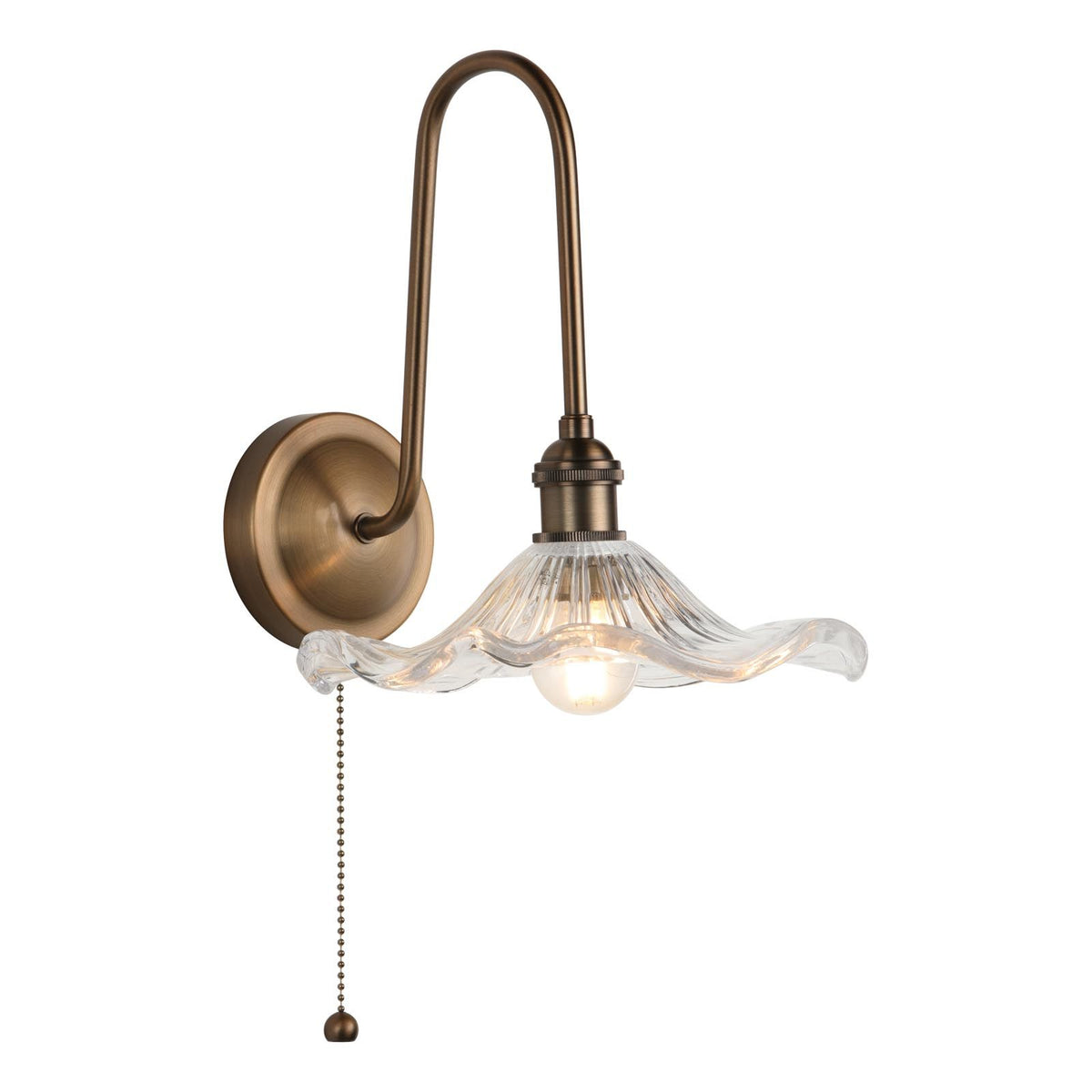 Hadano Antique Bronze Tall Wall Light with Scalloped Bell Shade