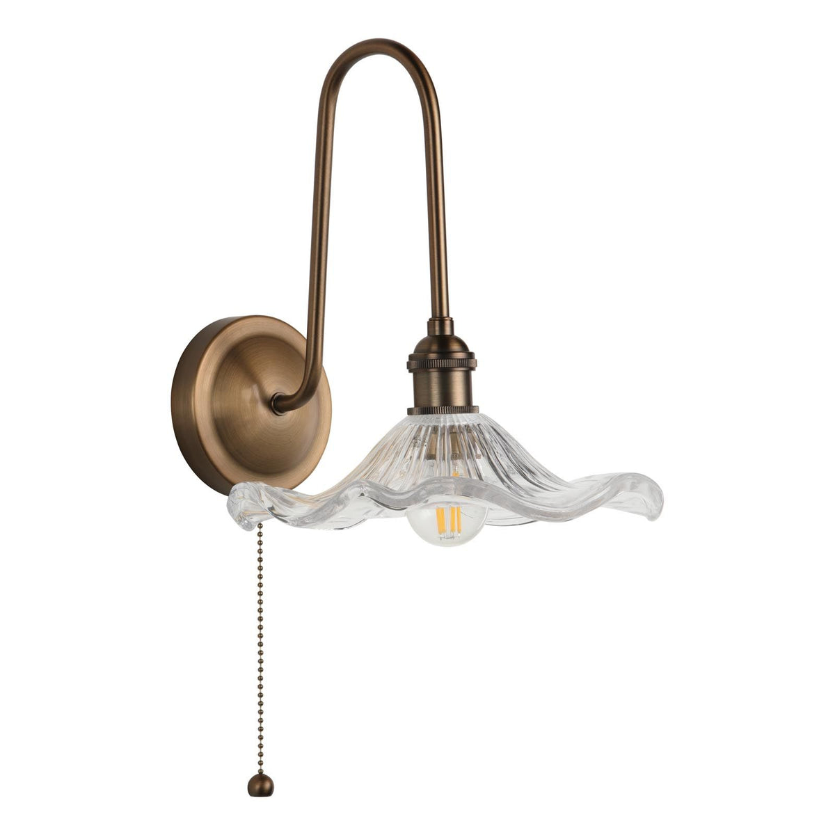 Hadano Antique Bronze Tall Wall Light with Wavy Glass Shade