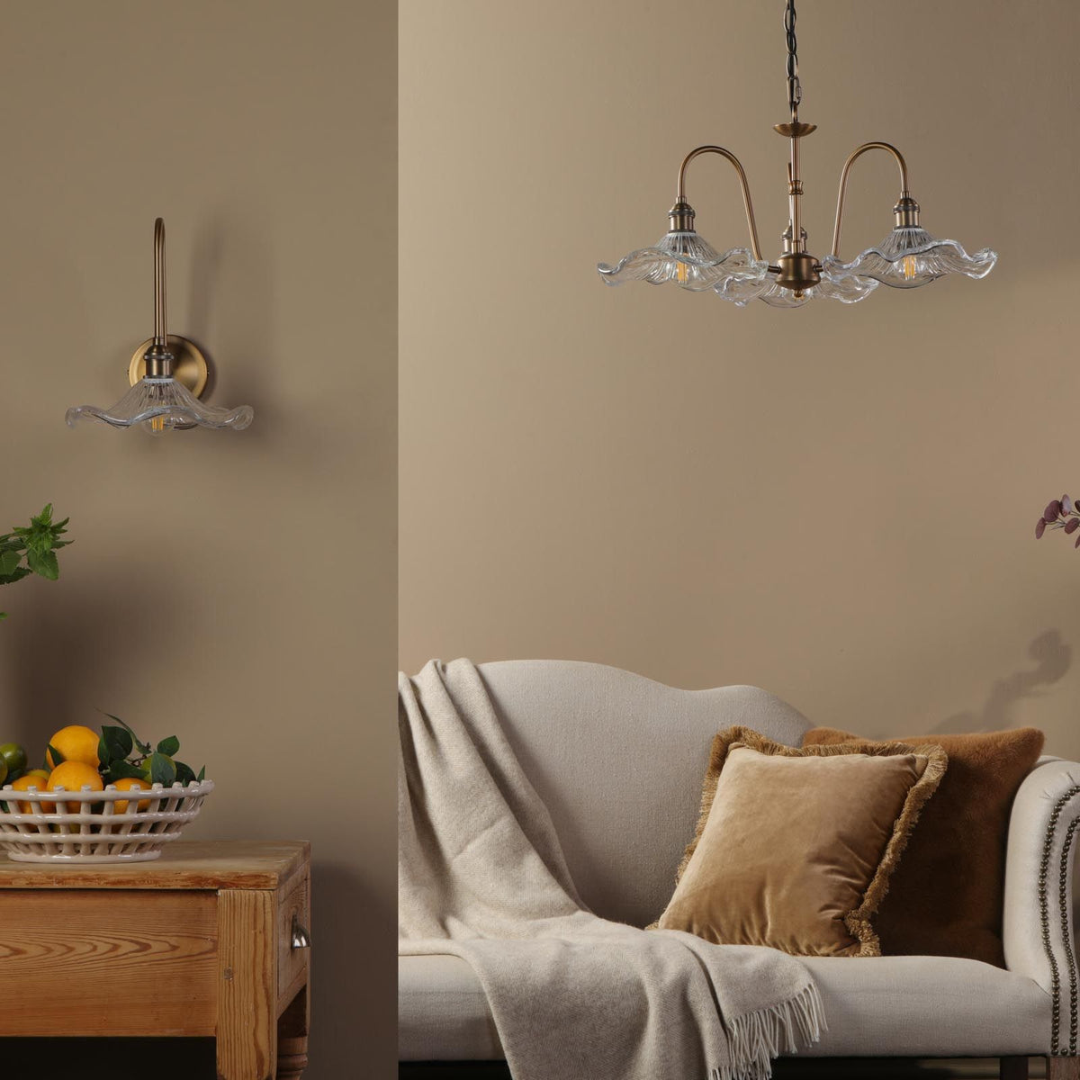 Hadano Antique Bronze Tall Wall Light with Scalloped Bell Shade