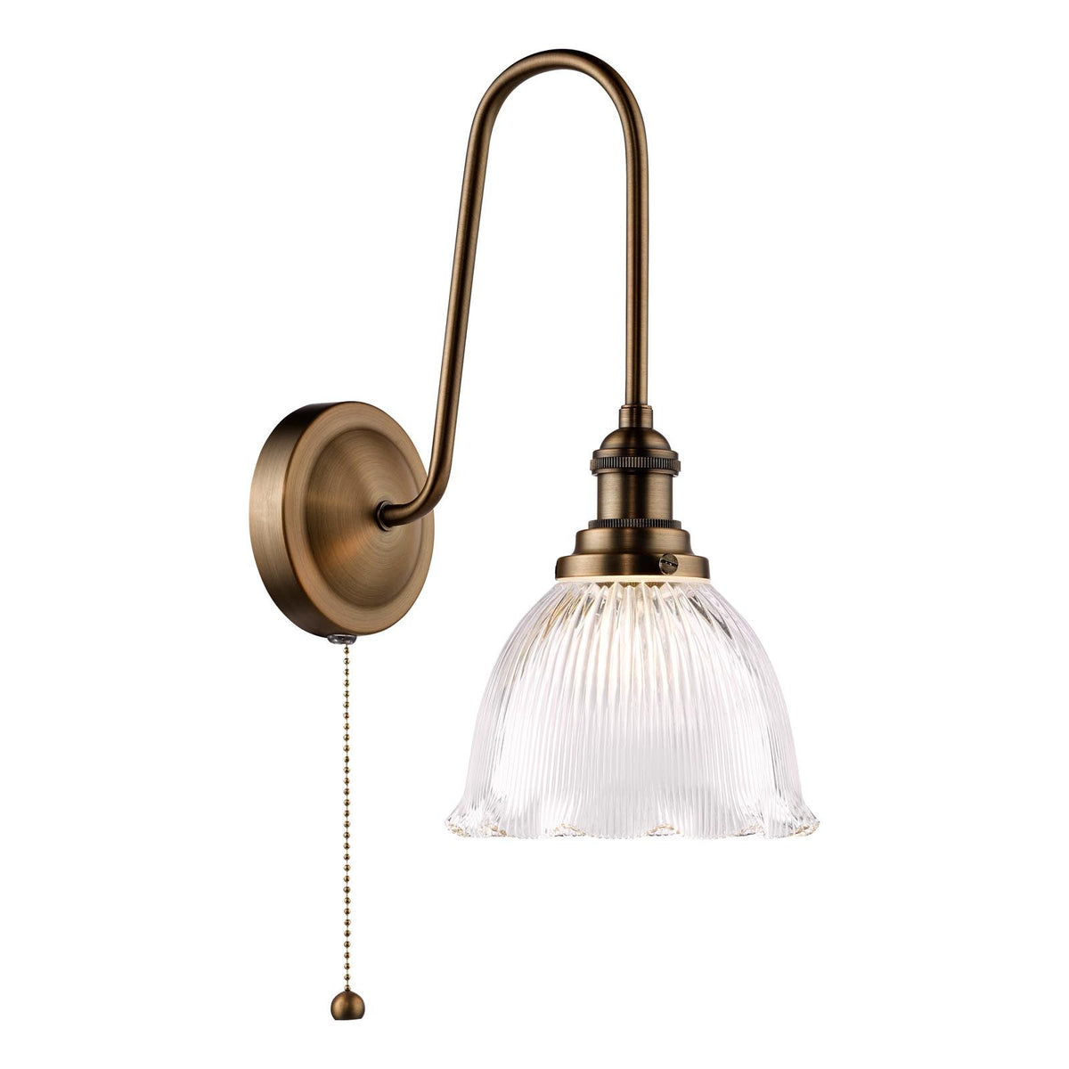 Hadano Antique Bronze Tall Wall Light with Domed RibbedShade