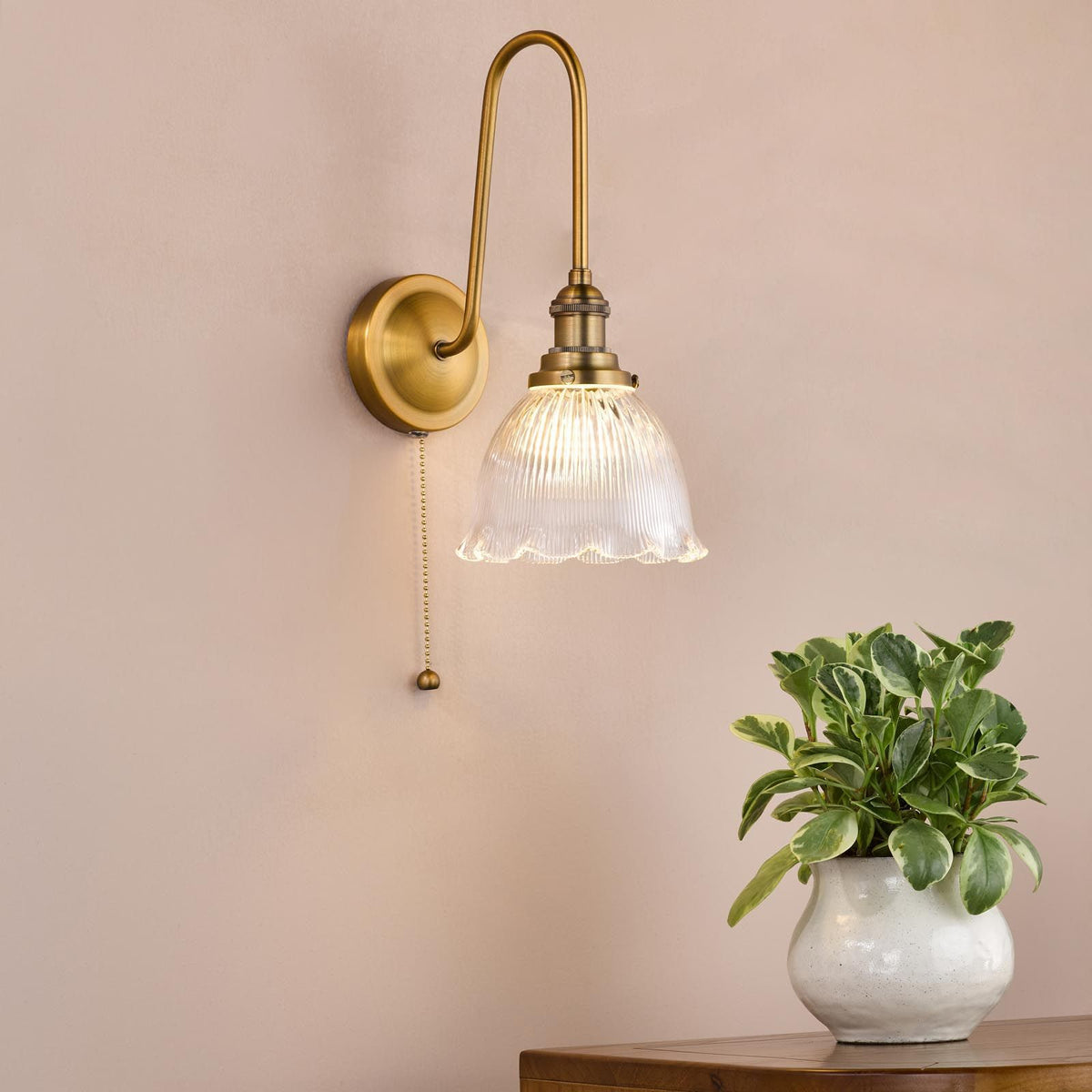Hadano Antique Bronze Tall Wall Light with Domed RibbedShade