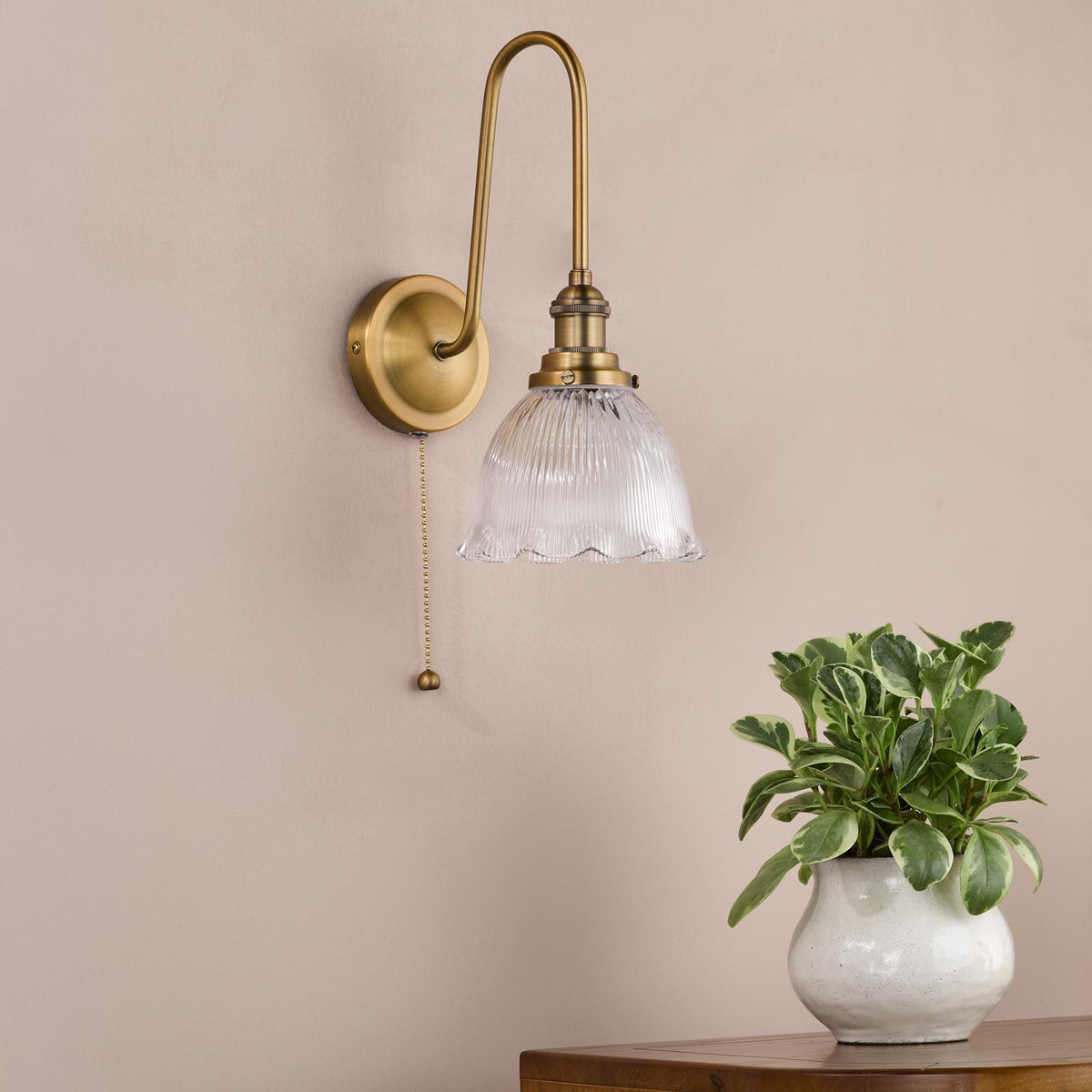 Hadano Antique Bronze Tall Wall Light with Domed RibbedShade
