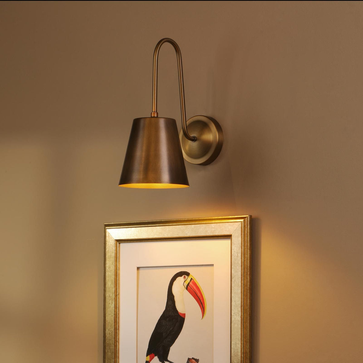 Hadano Antique Bronze Tall Wall Light with Bronze Metal Shade