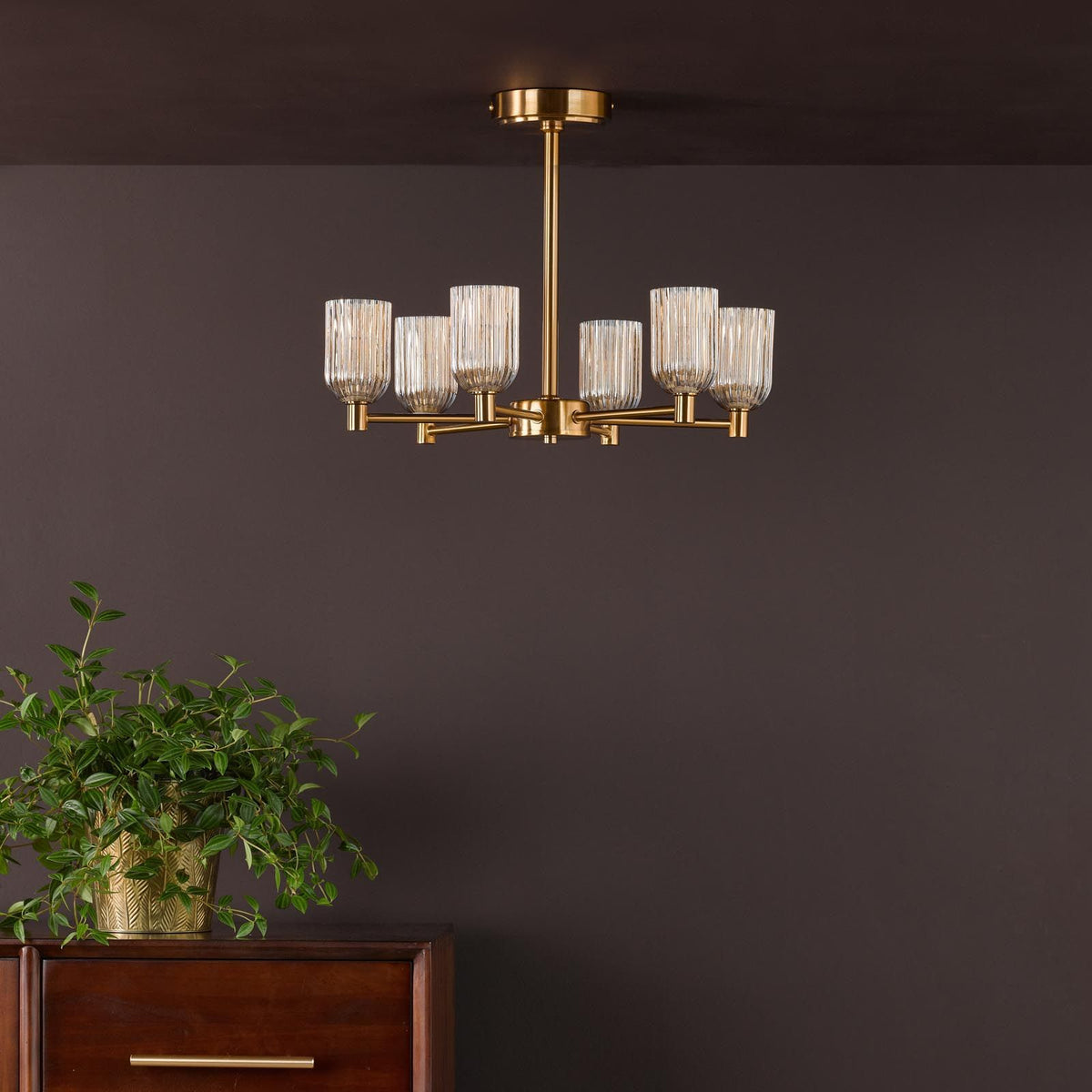 Hilaria 6 Light Antique Gold Semi-Flush Fitting