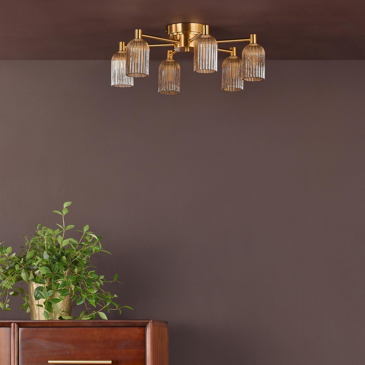 Hilaria 6 Light Flush Fitting in Antique Gold