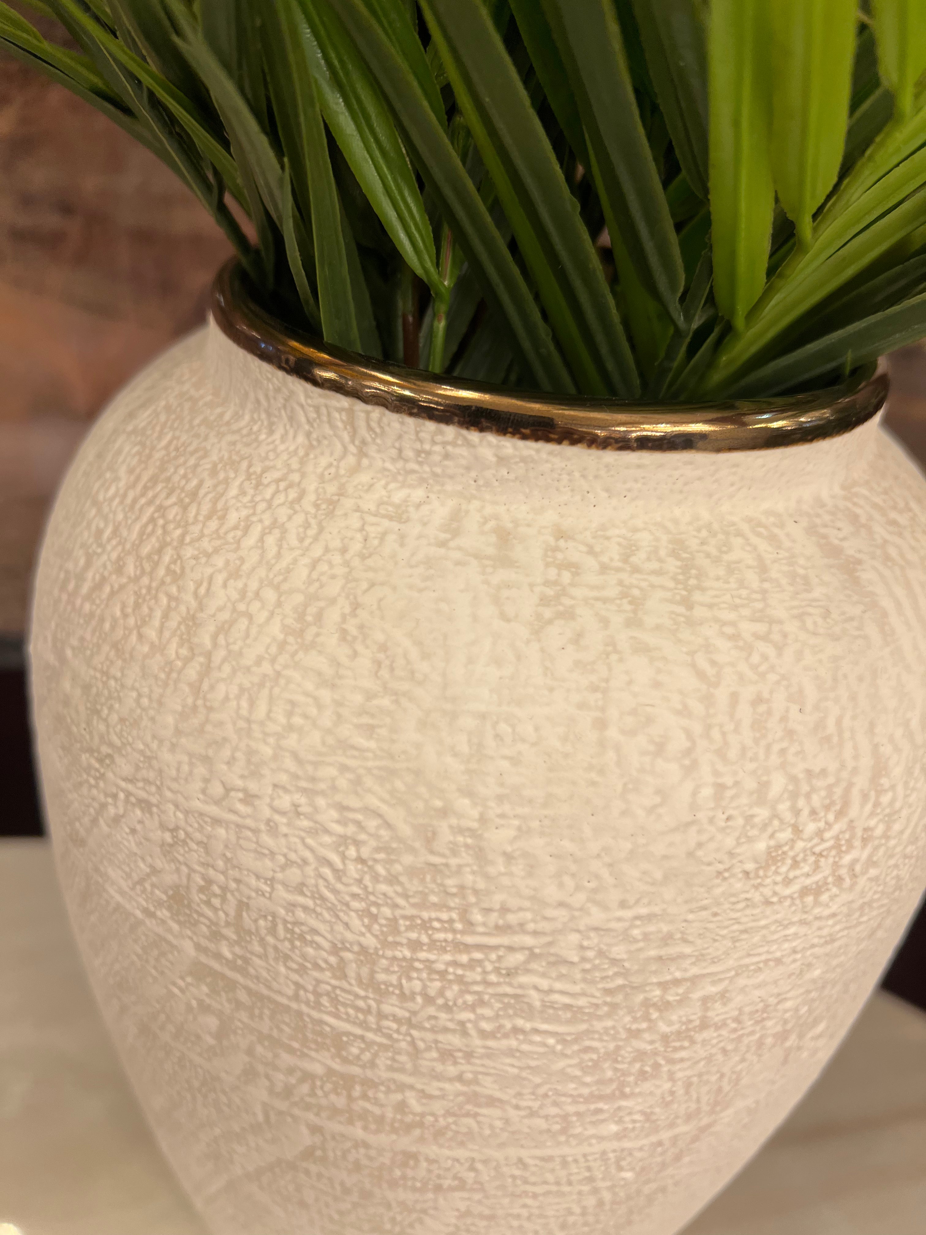 Medium White Ceramic Vase with Gold Detailing