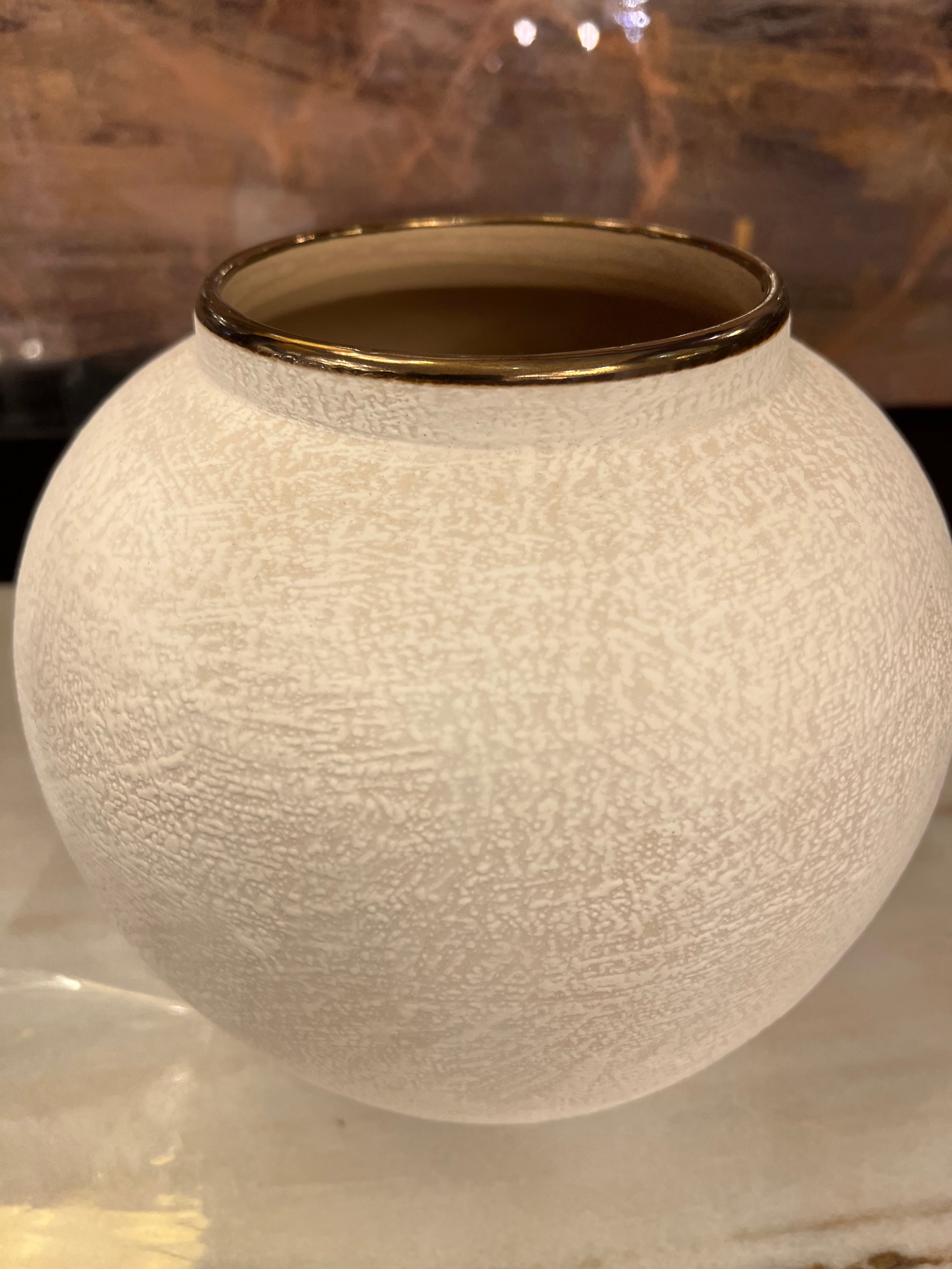 Small White Ceramic Vase with Gold Detailing