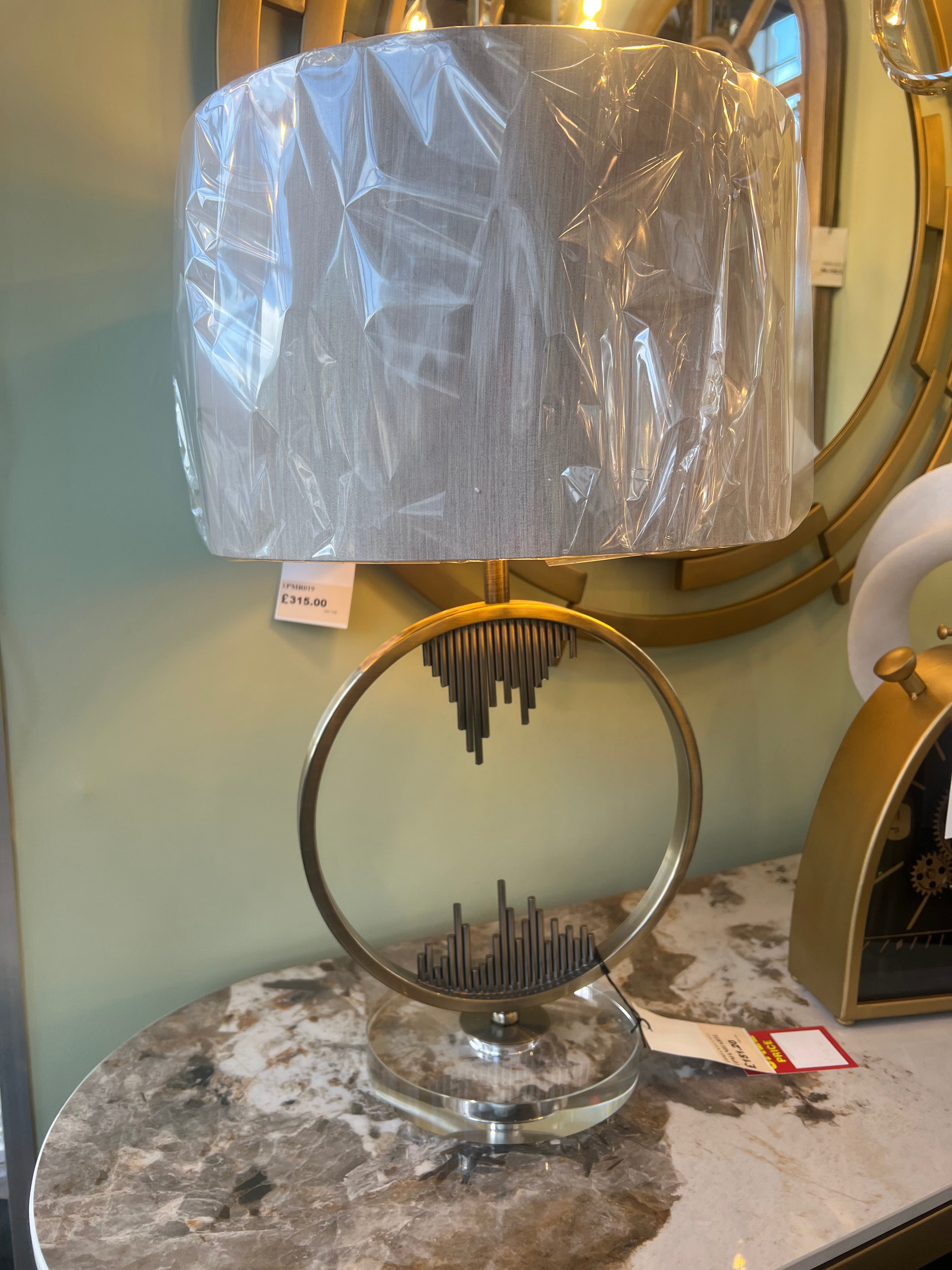 Manhatten E27 Antique Brass Crystal Table Lamp With Shade