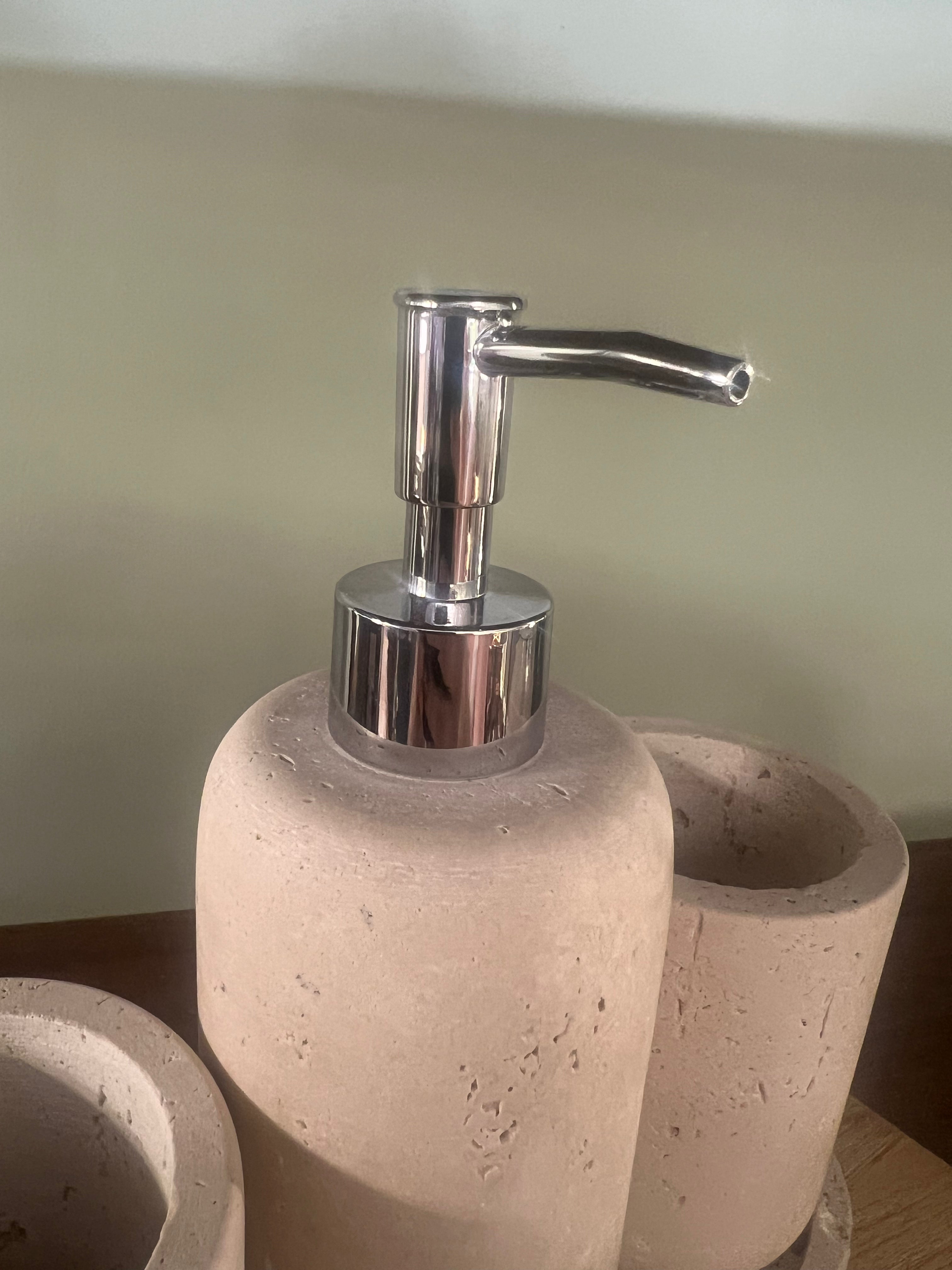 Beige Stone Soap Dispenser with 2 Holders C/W Tray