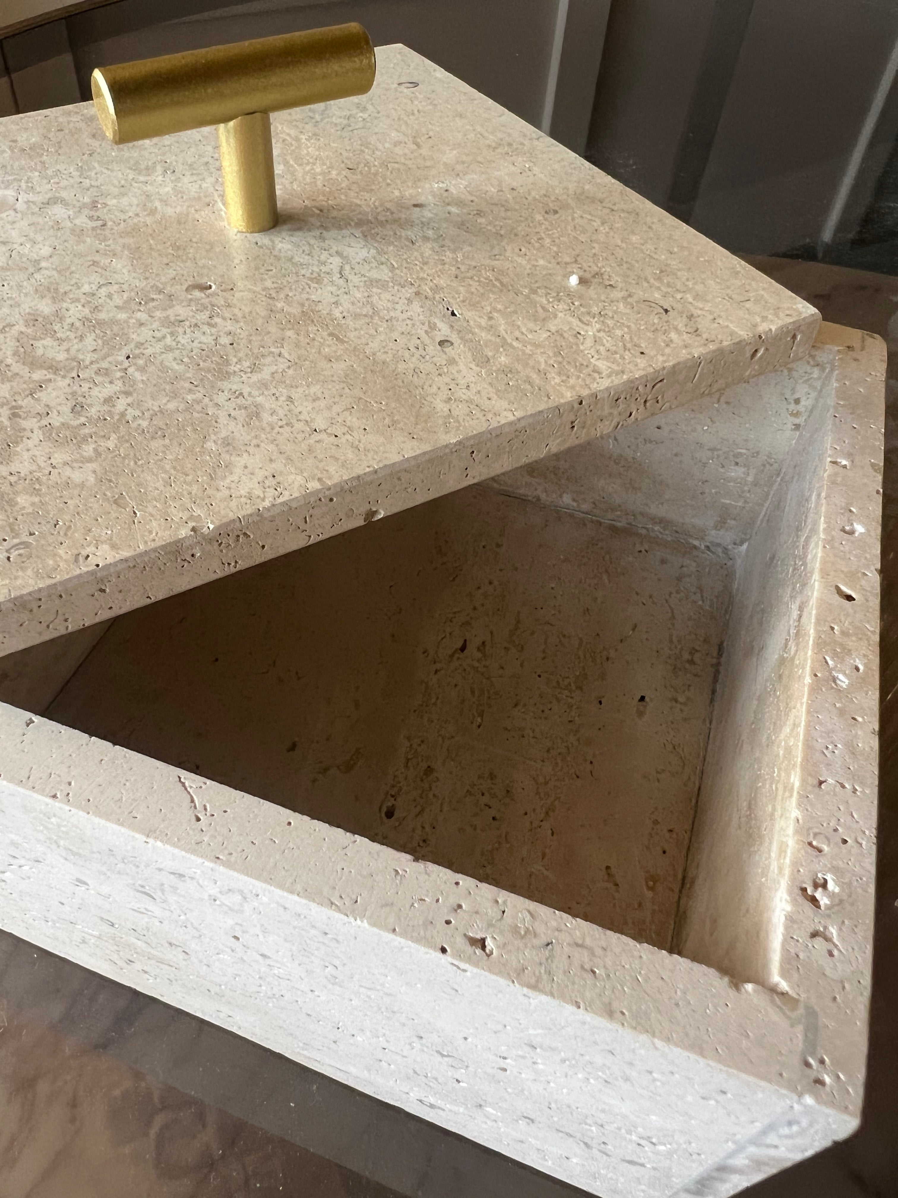 Beige Stone Ornament Box with Brass Lid