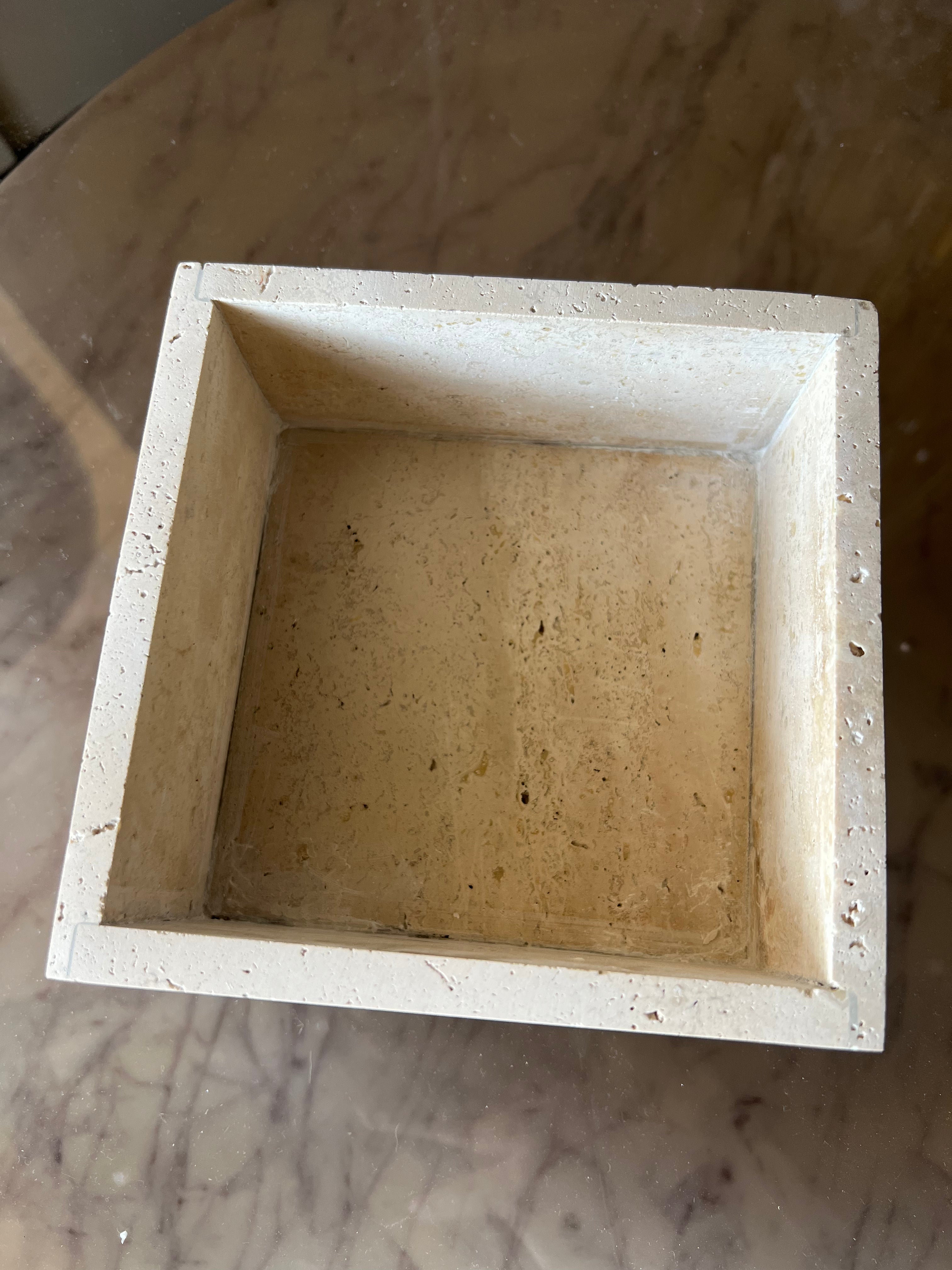 Beige Stone Ornament Box with Brass Lid