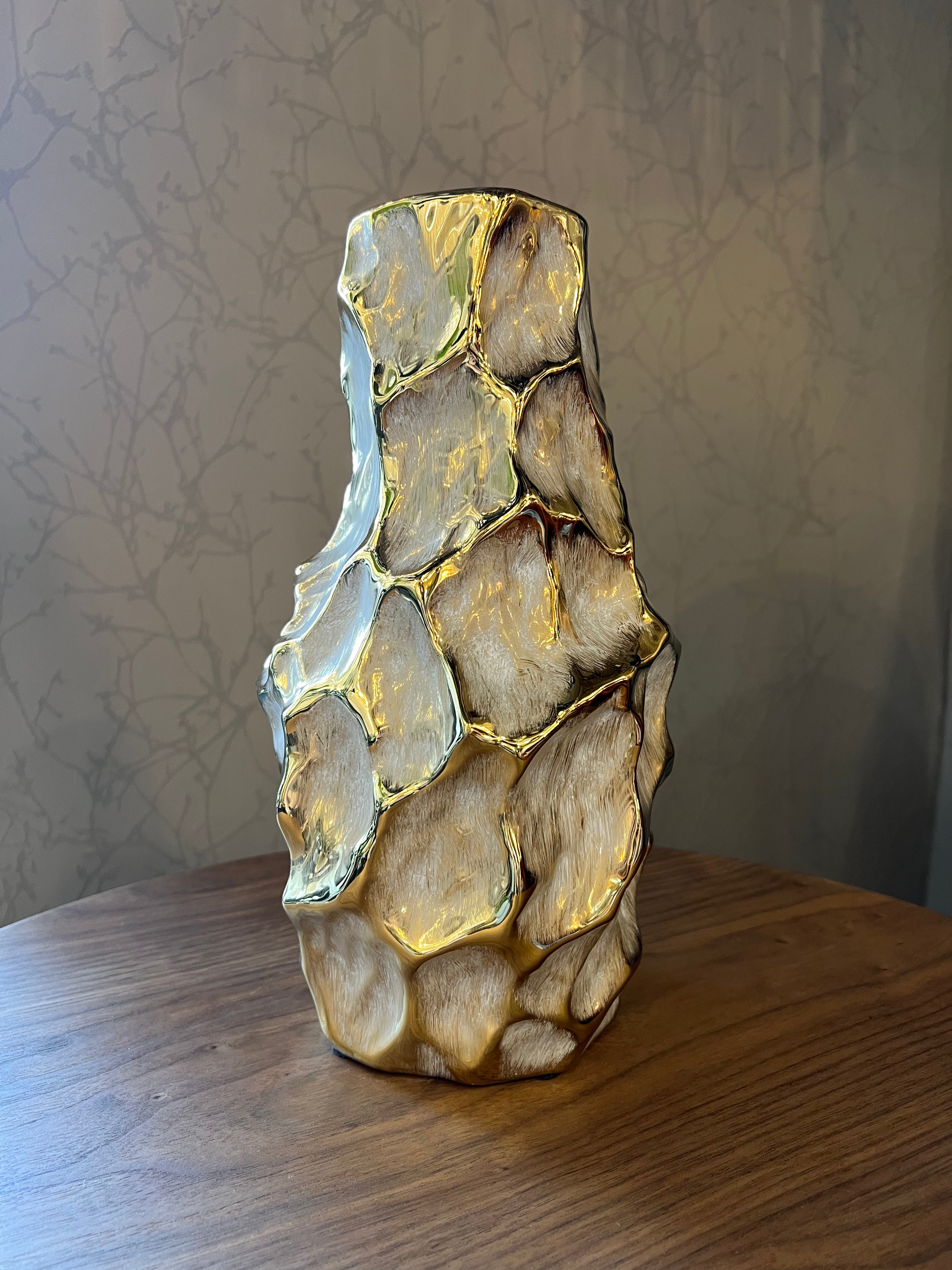 Large Ceramic Vase with Gold Detail
