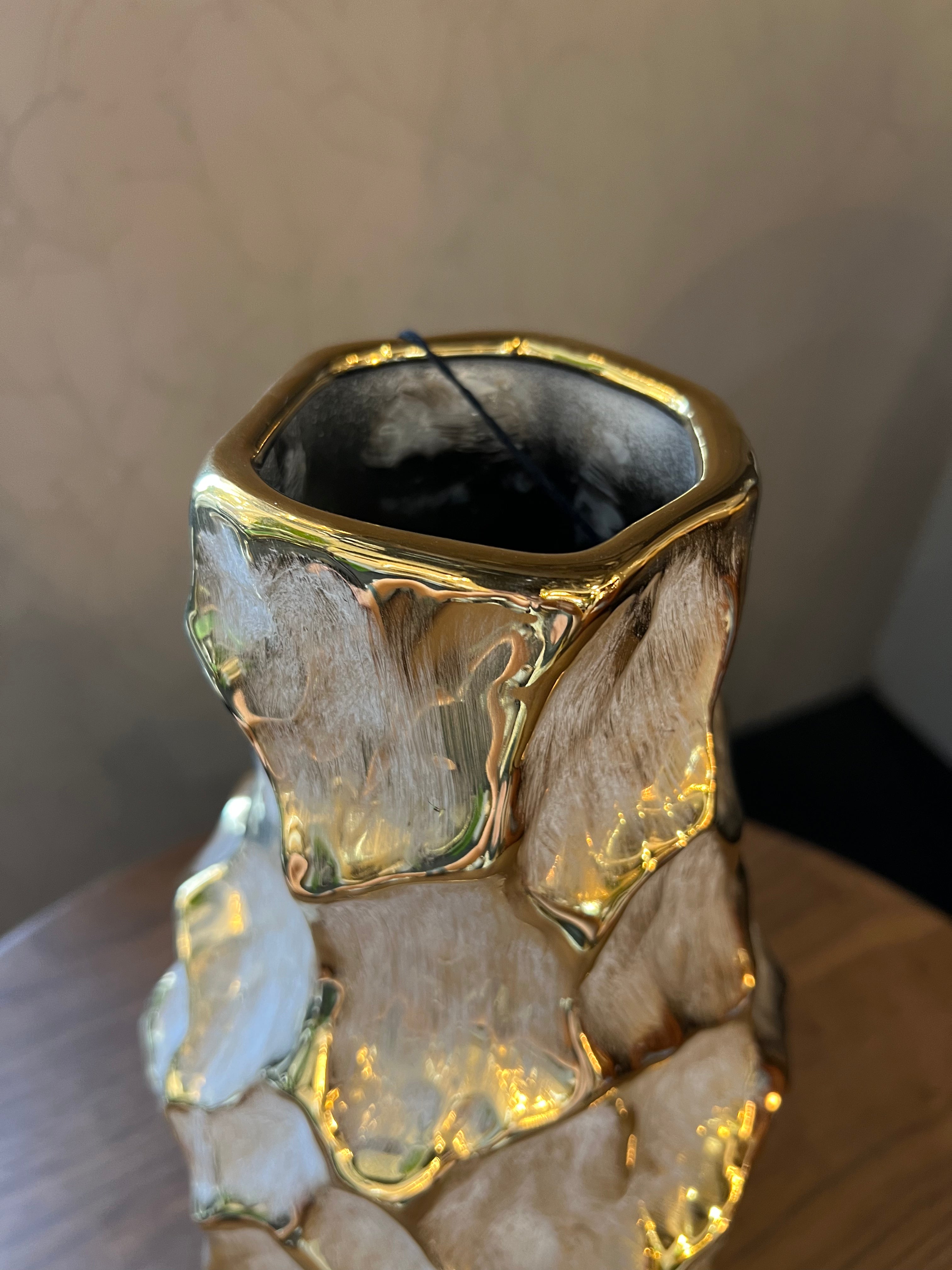 Large Ceramic Vase with Gold Detail