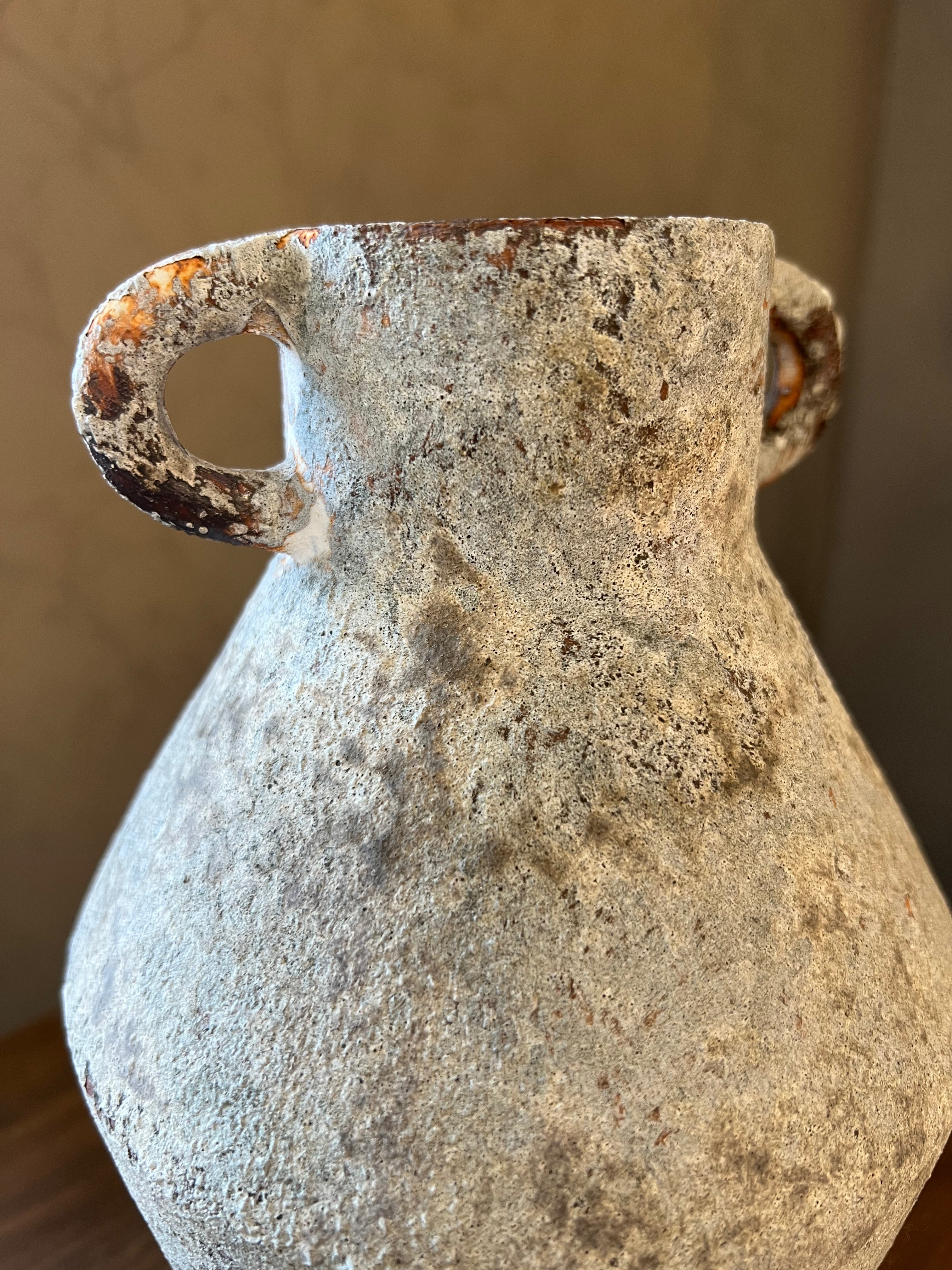 Large Rustic Ceramic Vase with Handles