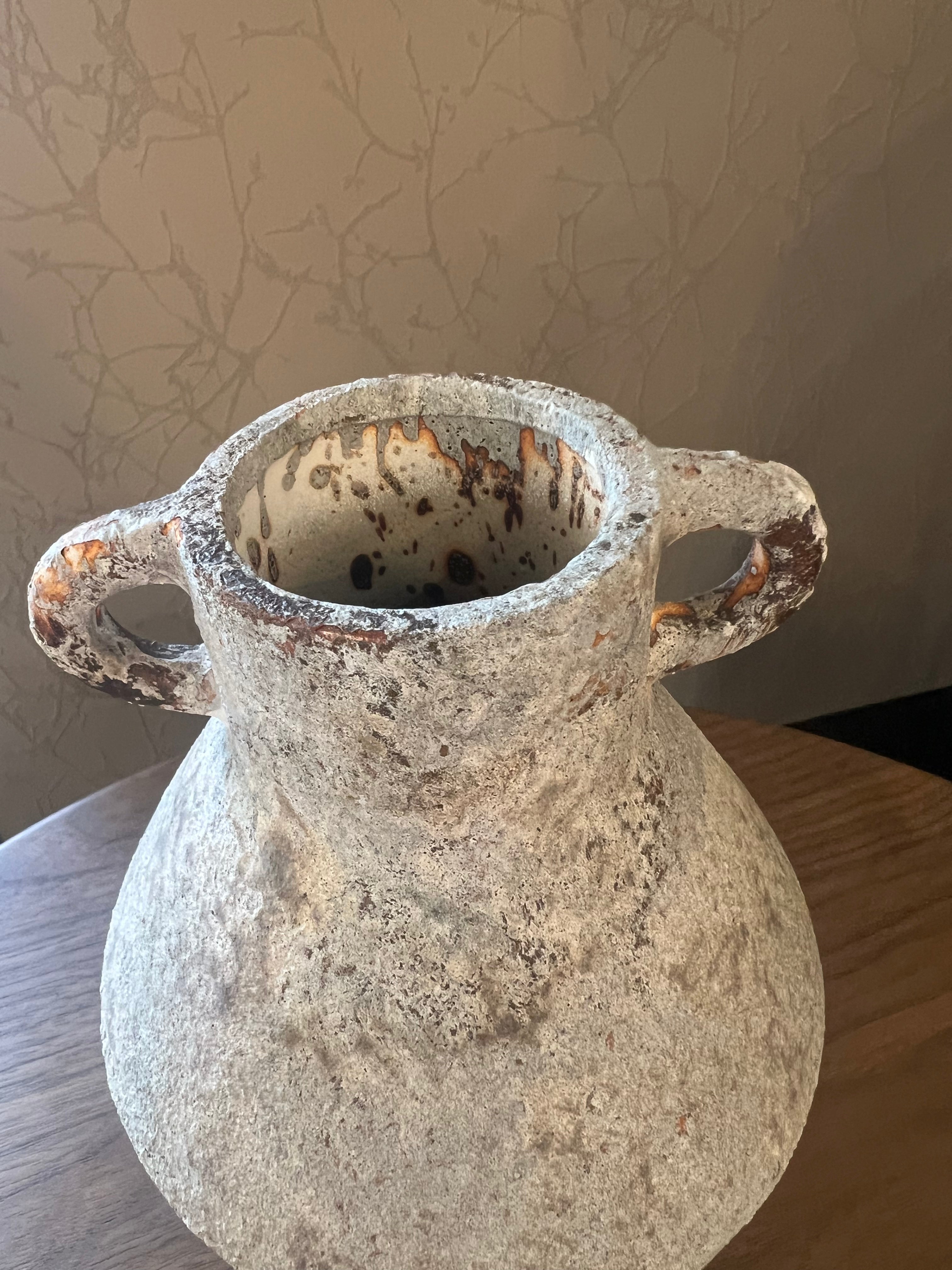 Large Rustic Ceramic Vase with Handles