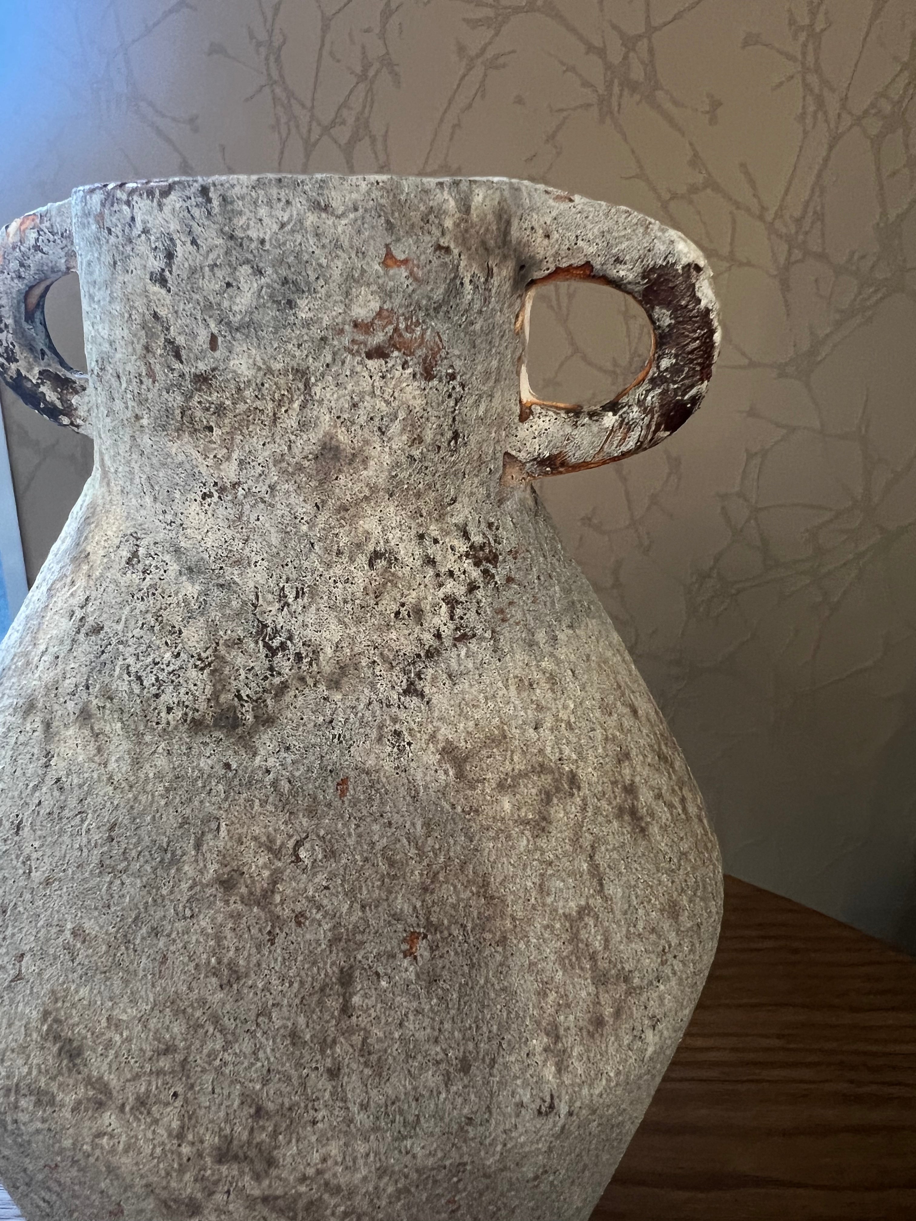Large Rustic Ceramic Vase with Handles