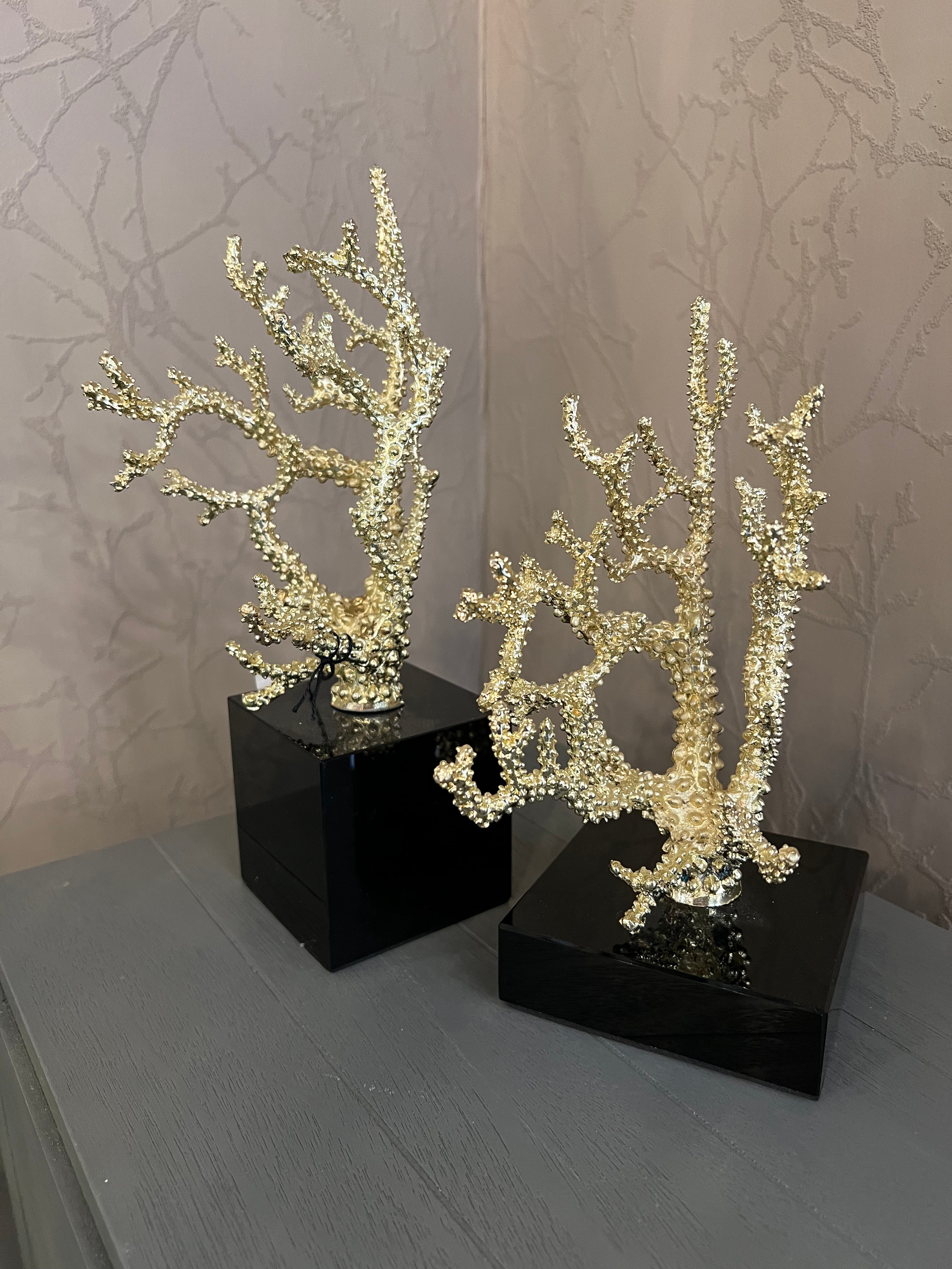 Small Gold Coral Sculpture on Stone Base