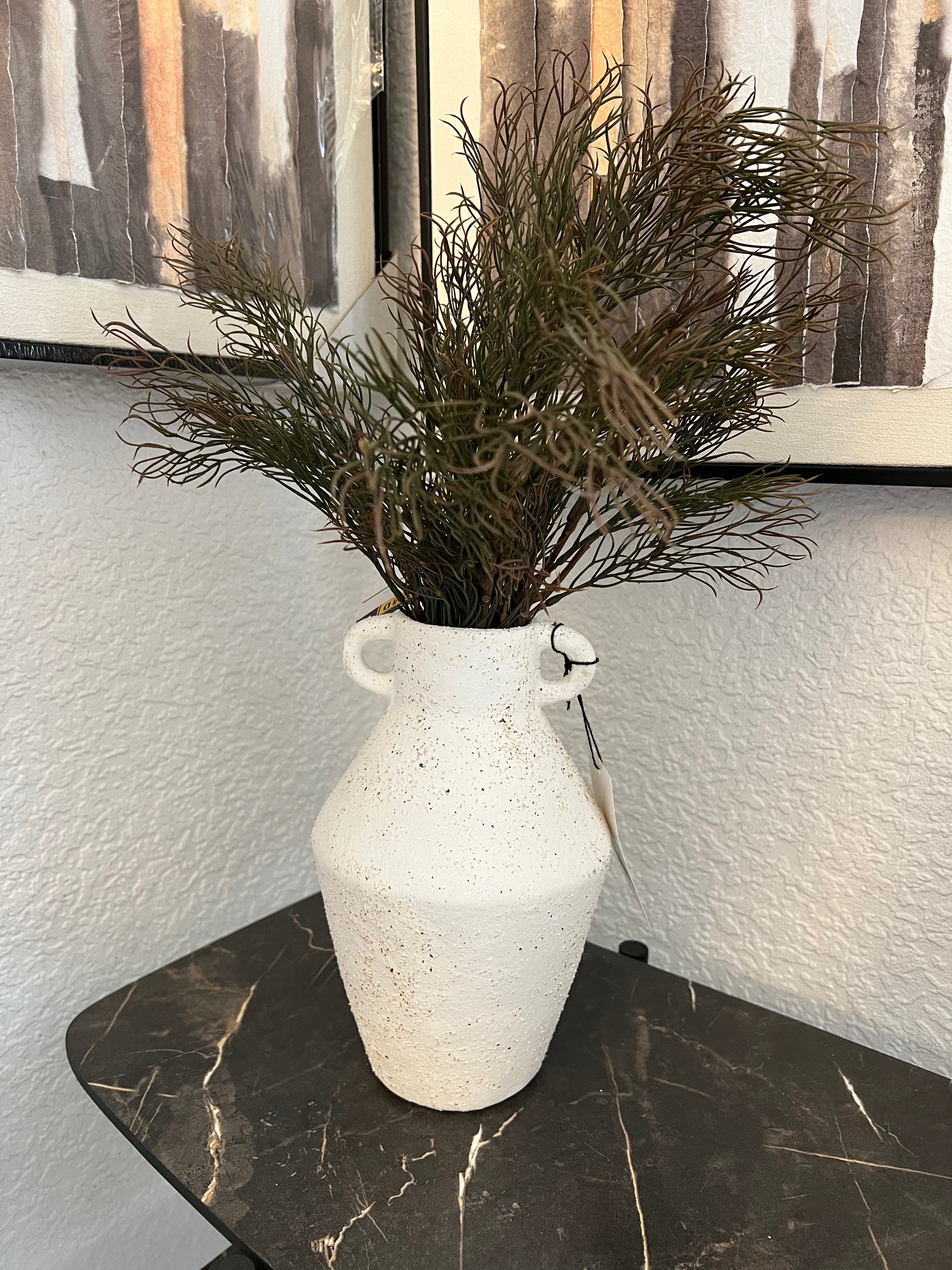 Large Cream Textured Ceramic Vase with Handles