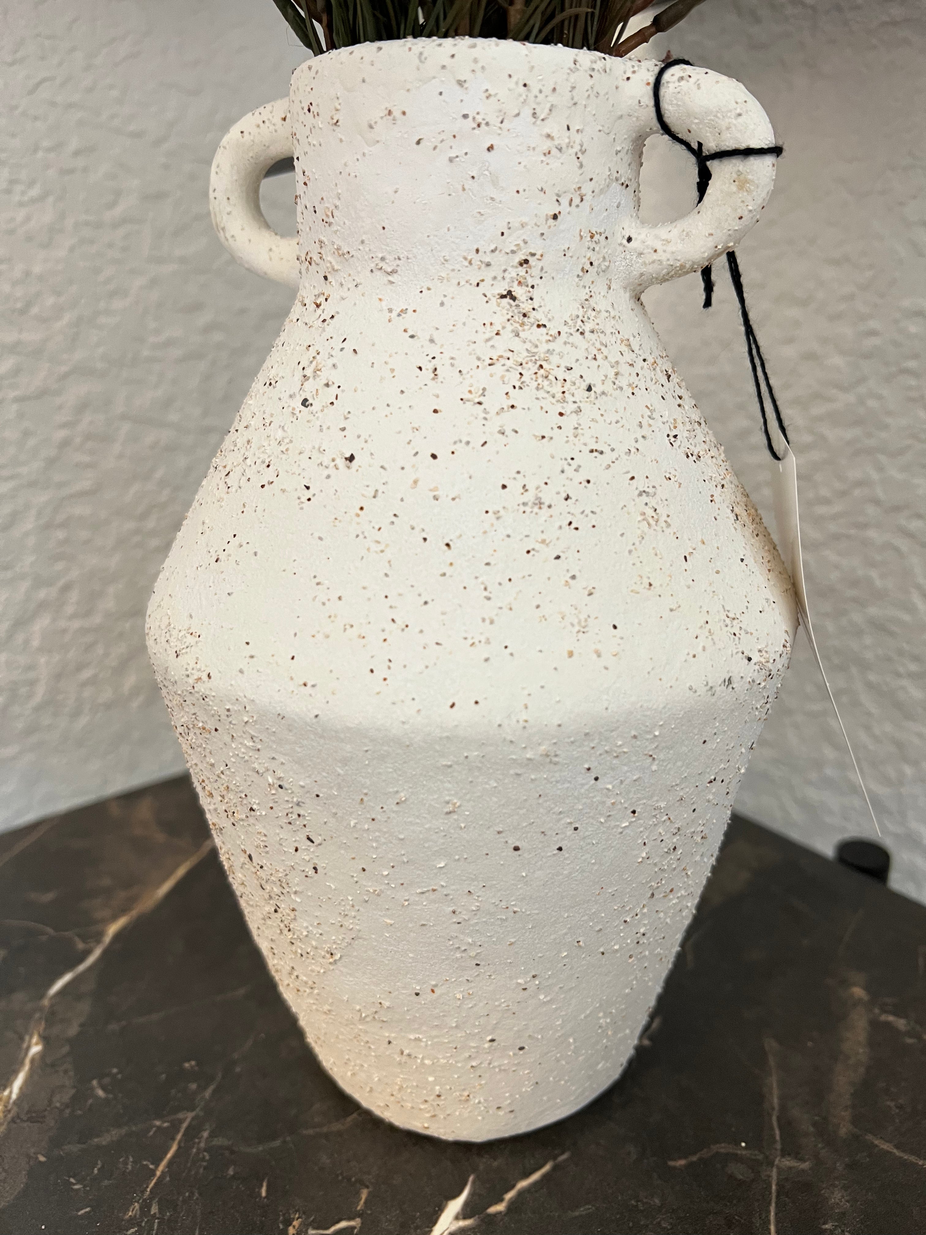 Large Cream Textured Ceramic Vase with Handles