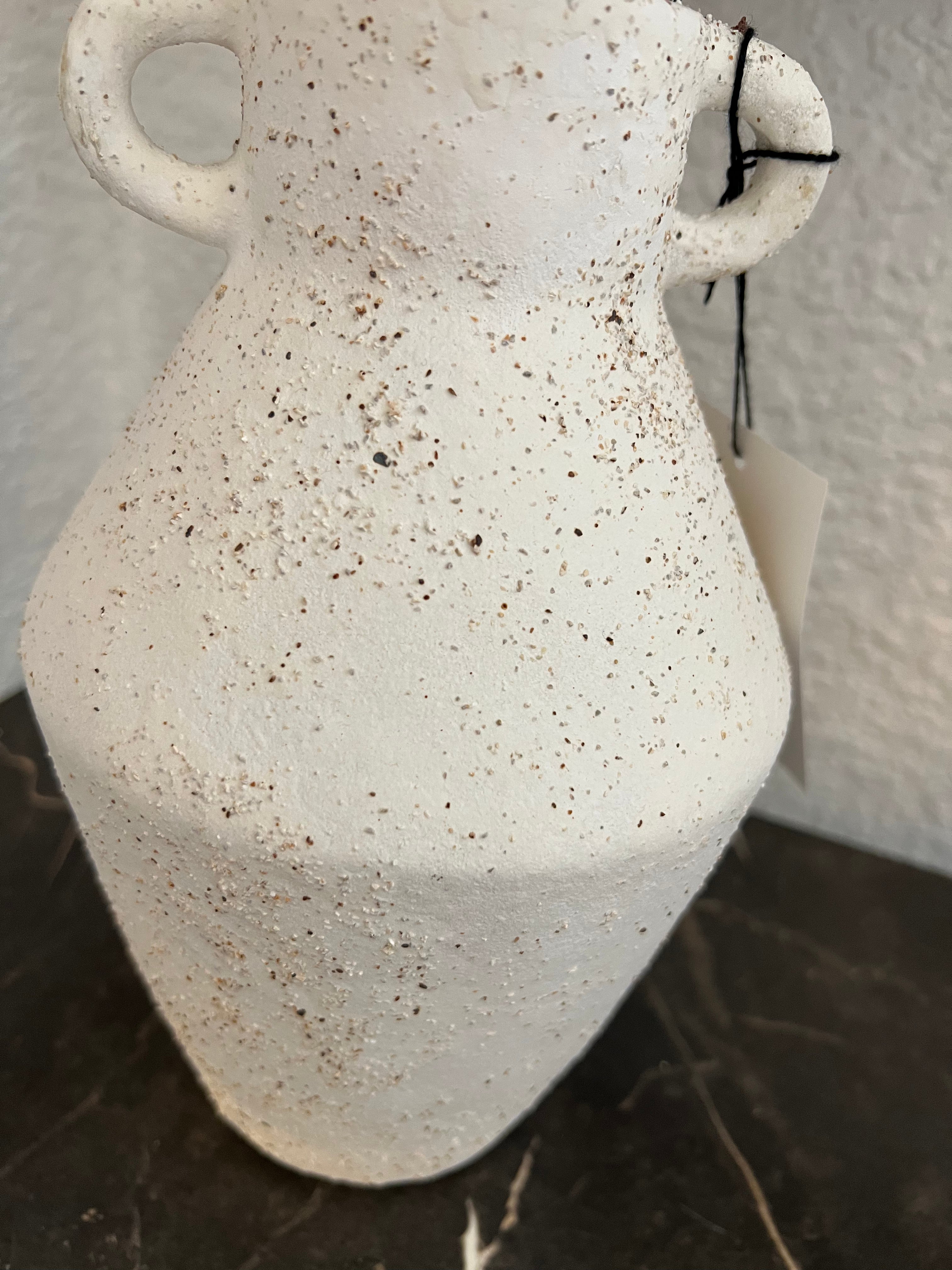 Large Cream Textured Ceramic Vase with Handles