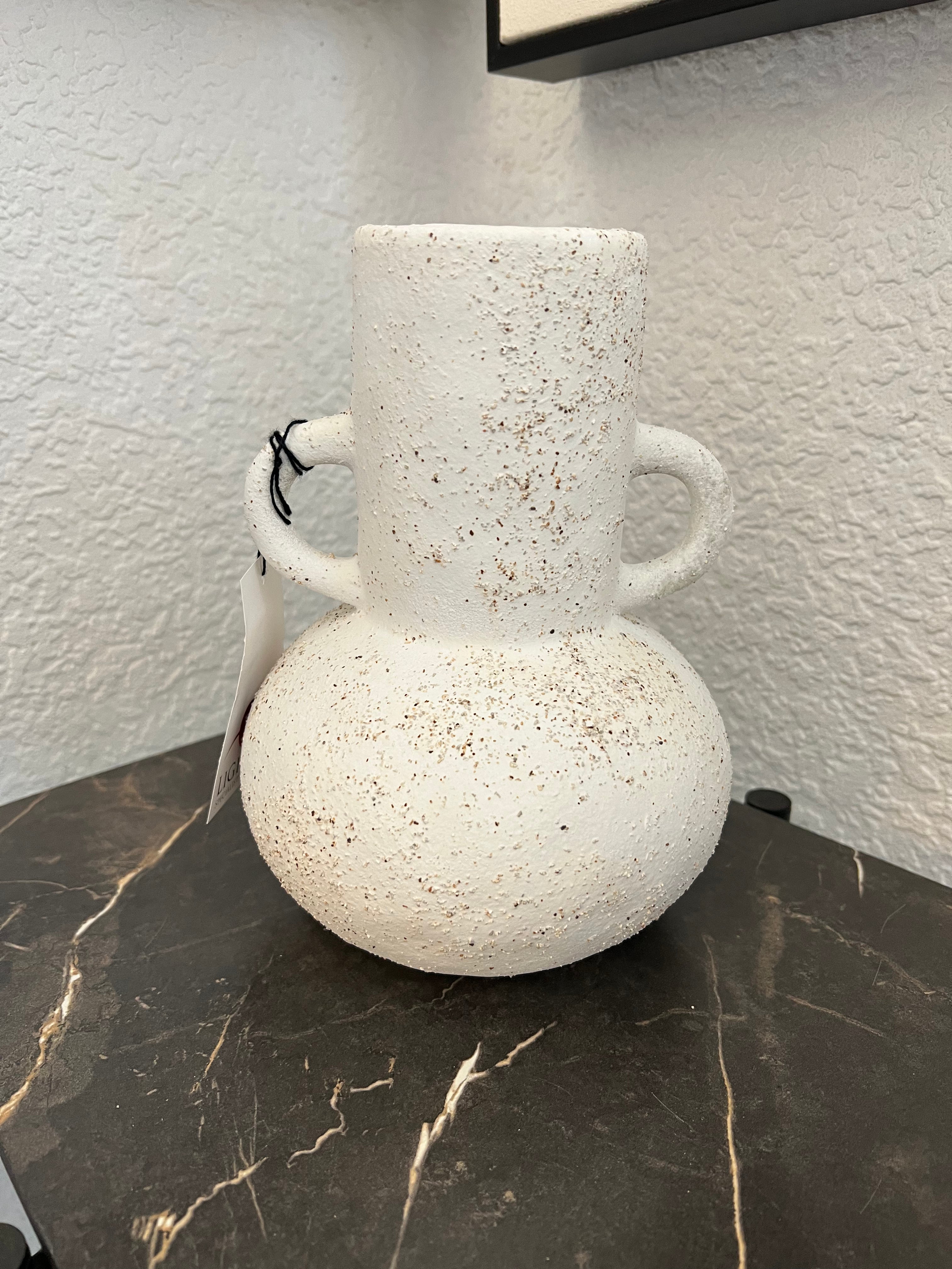 Medium Cream Textured Ceramic Vase with Handles