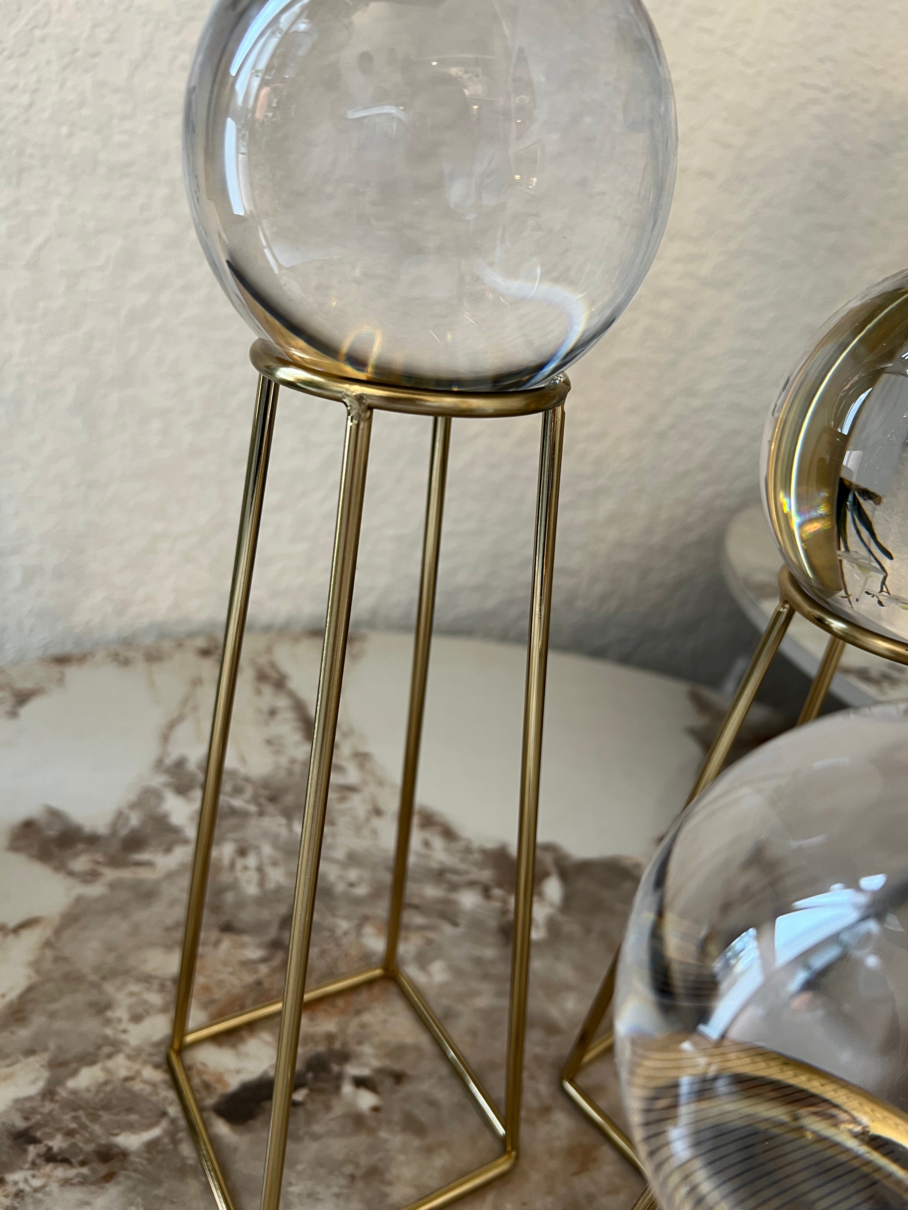 Set of 3 Glass Globes on Brass Stands