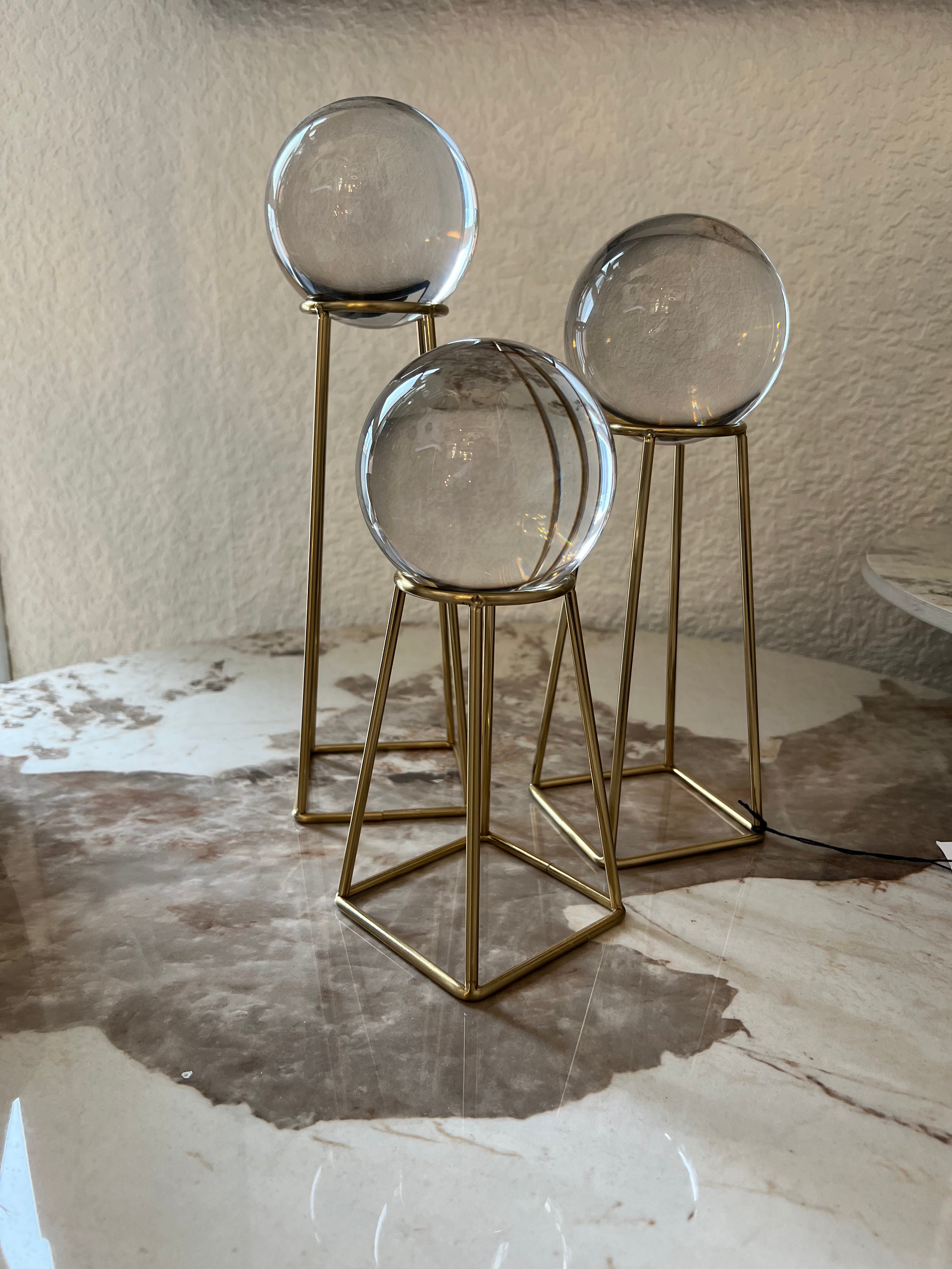 Set of 3 Glass Globes on Brass Stands