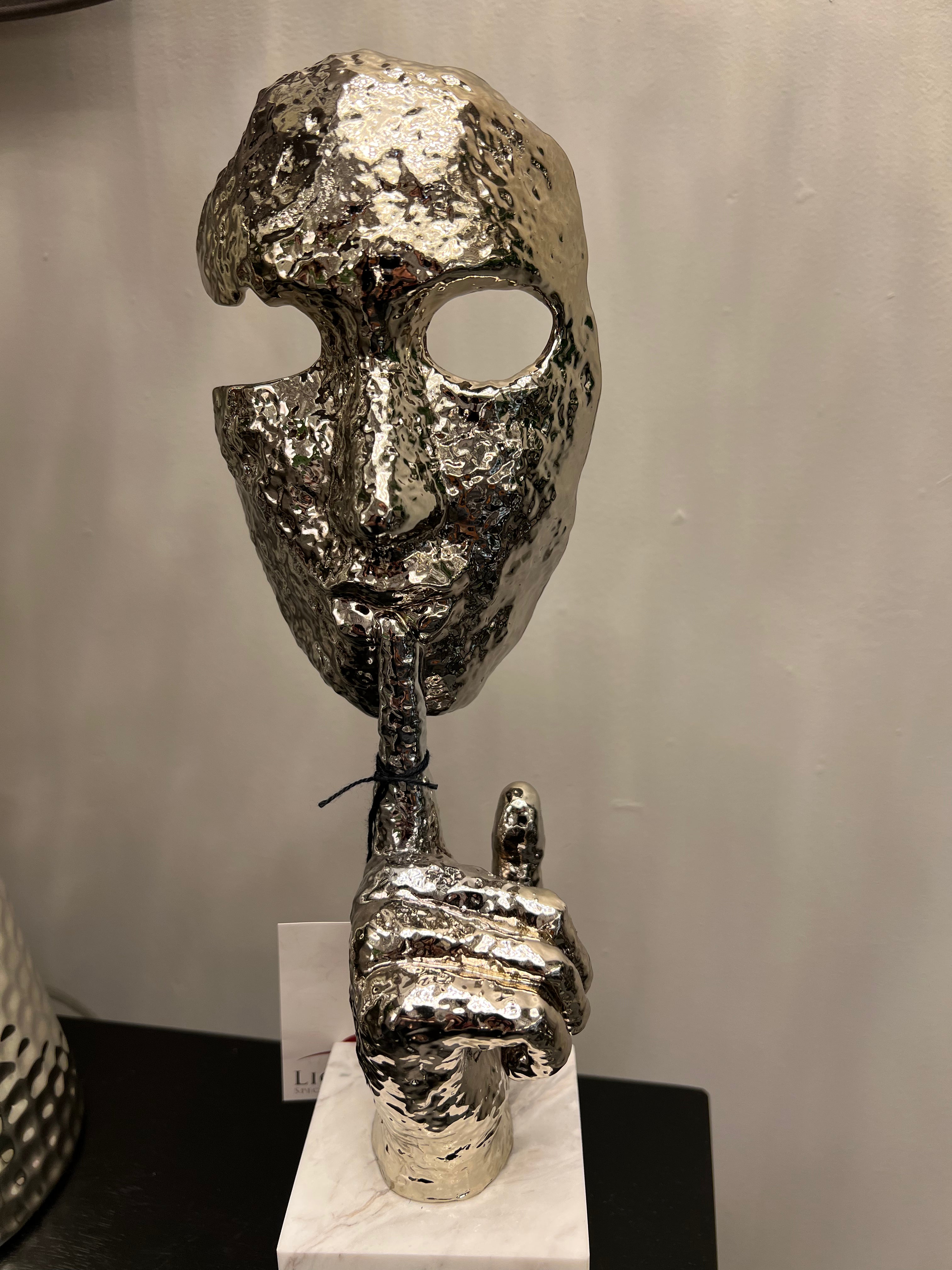 Silver Hammered Metal Mask on Stone Base