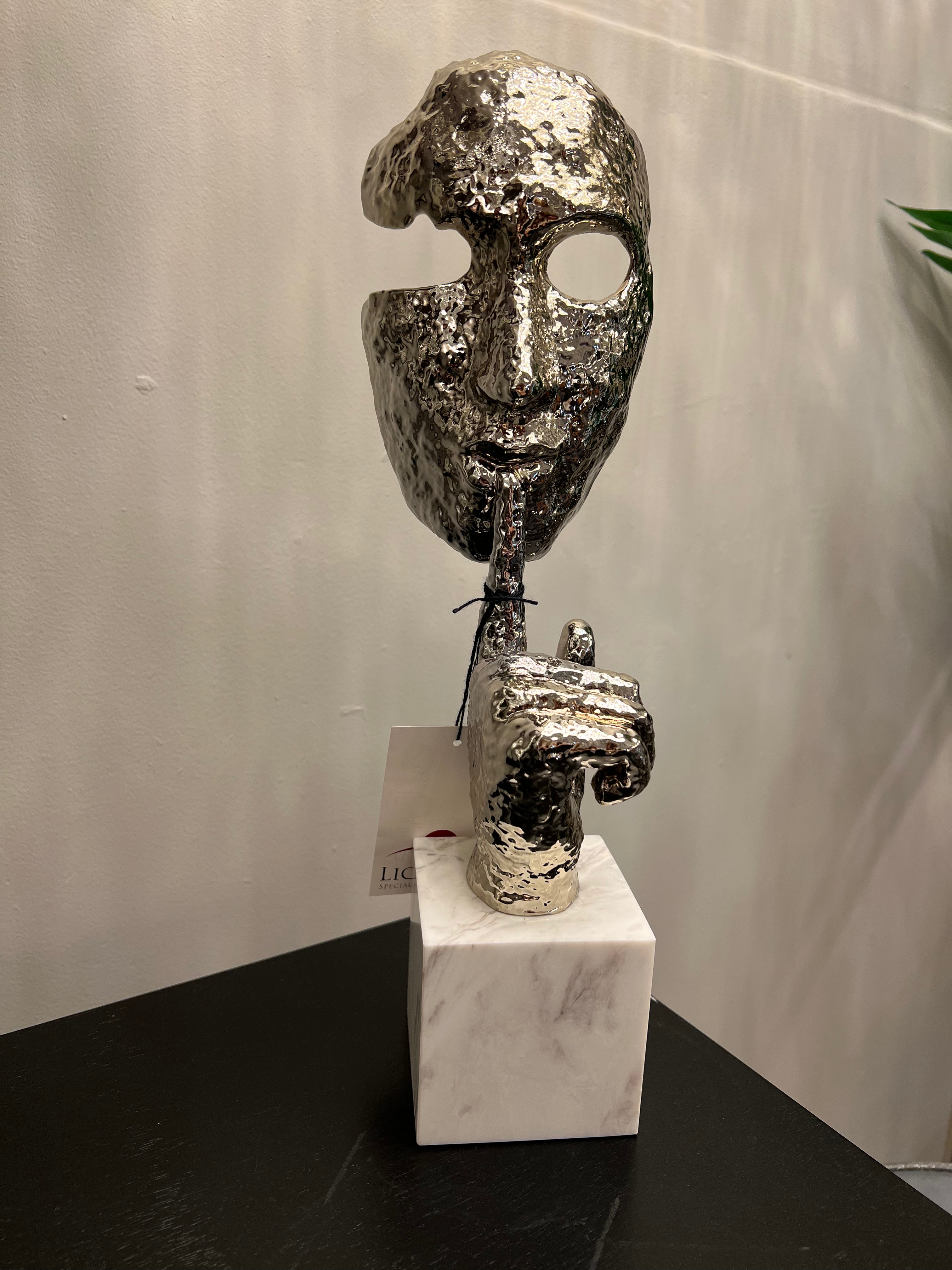 Silver Hammered Metal Mask on Stone Base