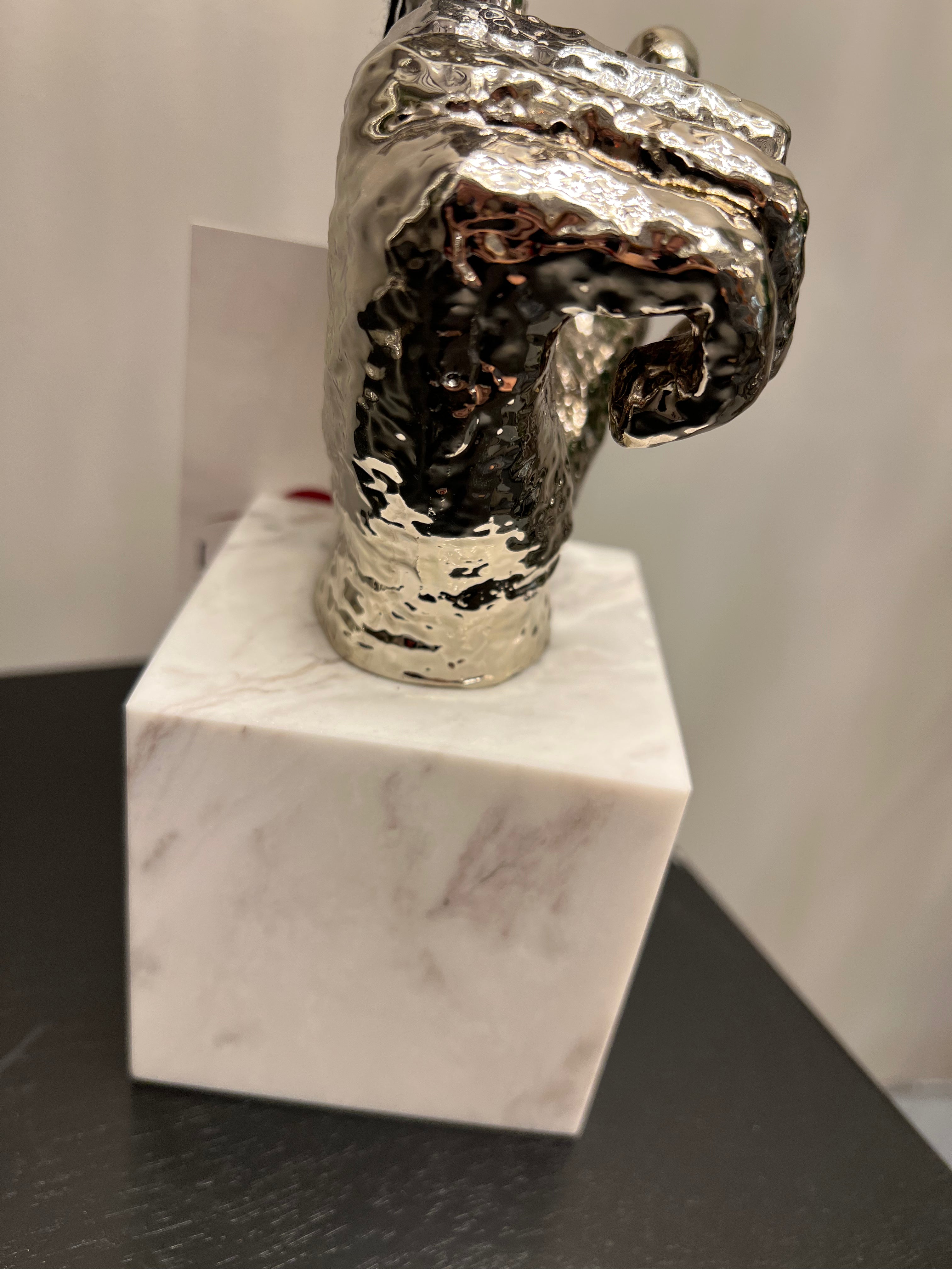 Silver Hammered Metal Mask on Stone Base