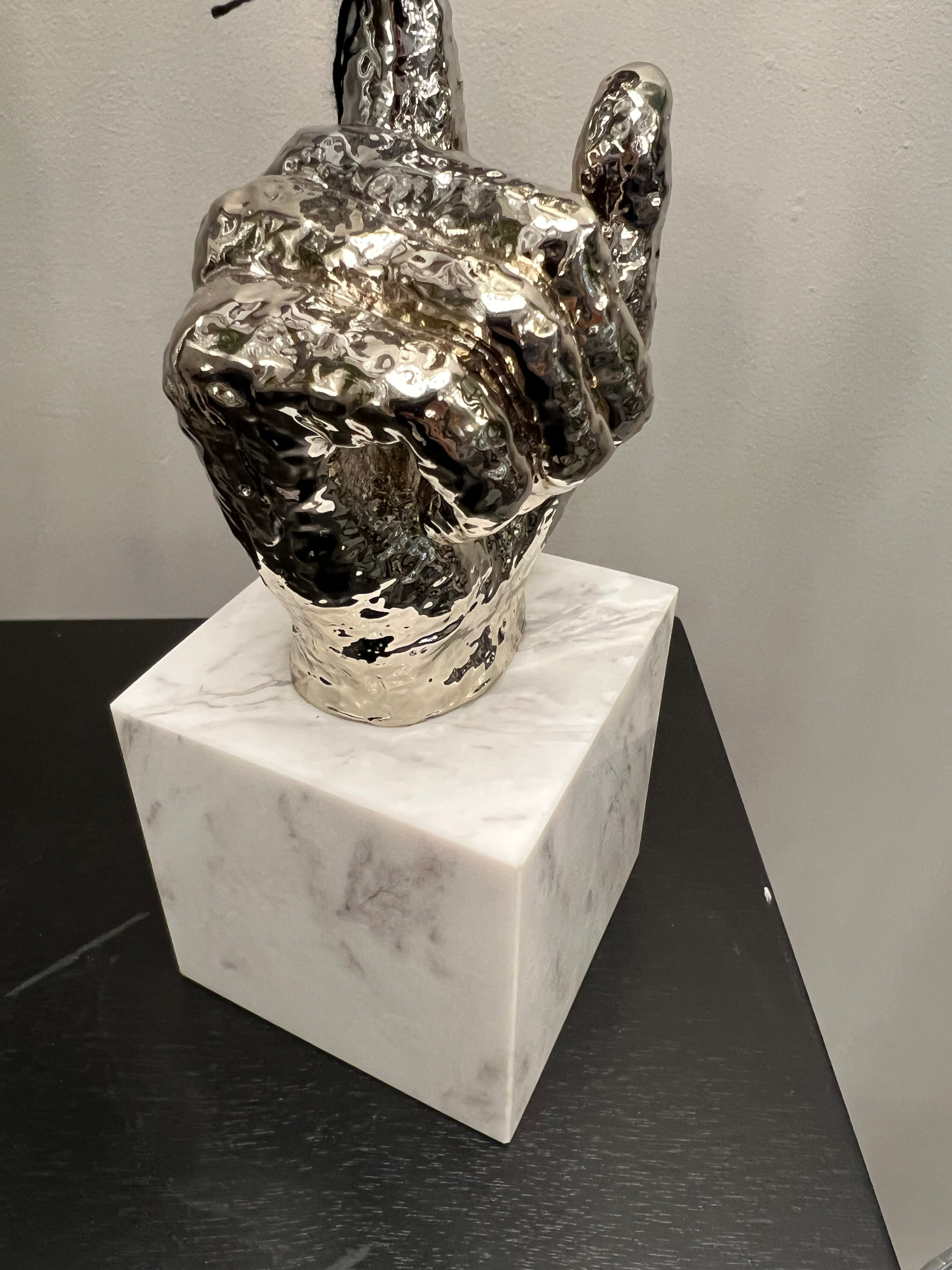 Silver Hammered Metal Mask on Stone Base