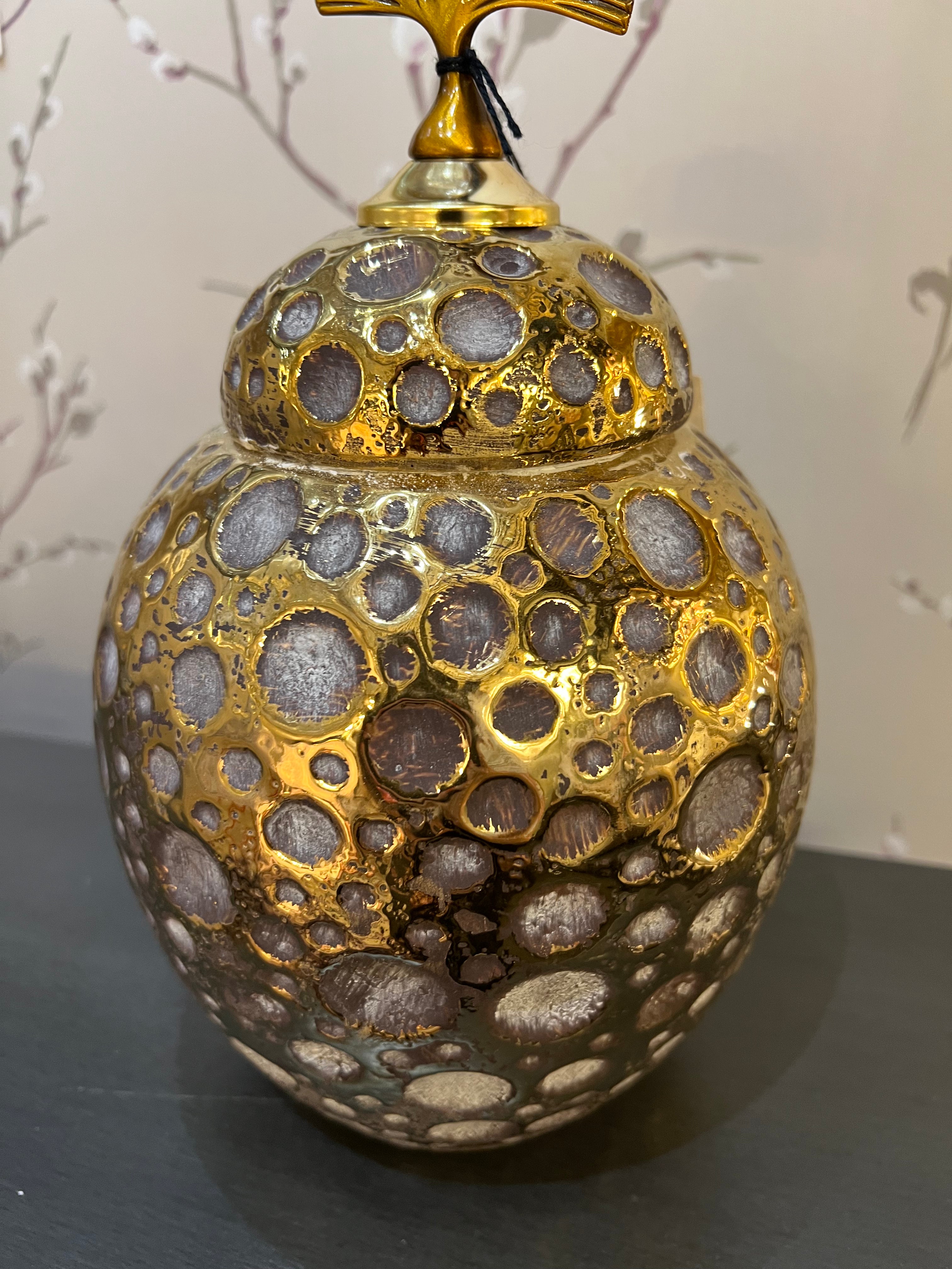 Small Ceramic Gold Detailed Urn with Lid