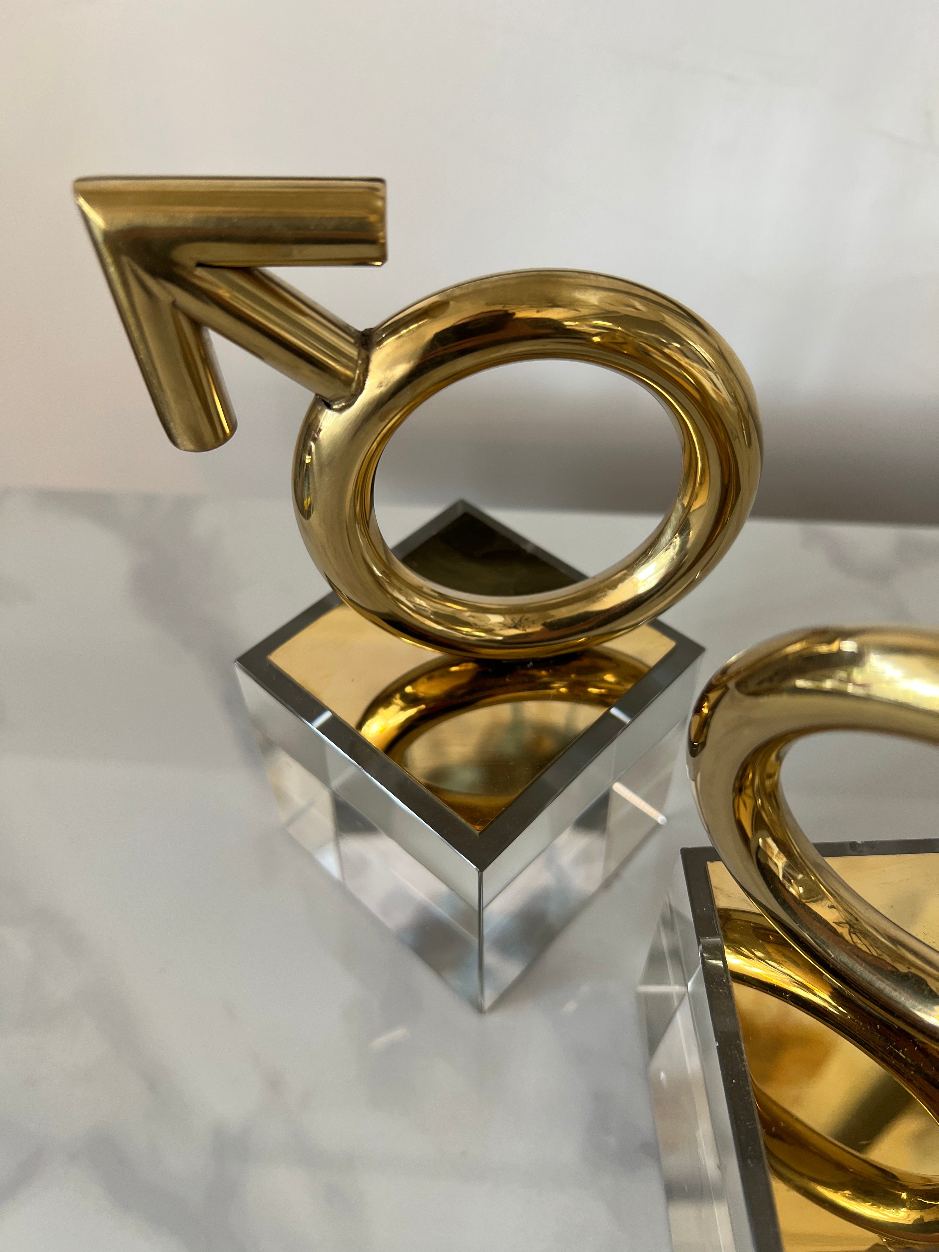 Set of 2 Gold Sculptures on Glass Base