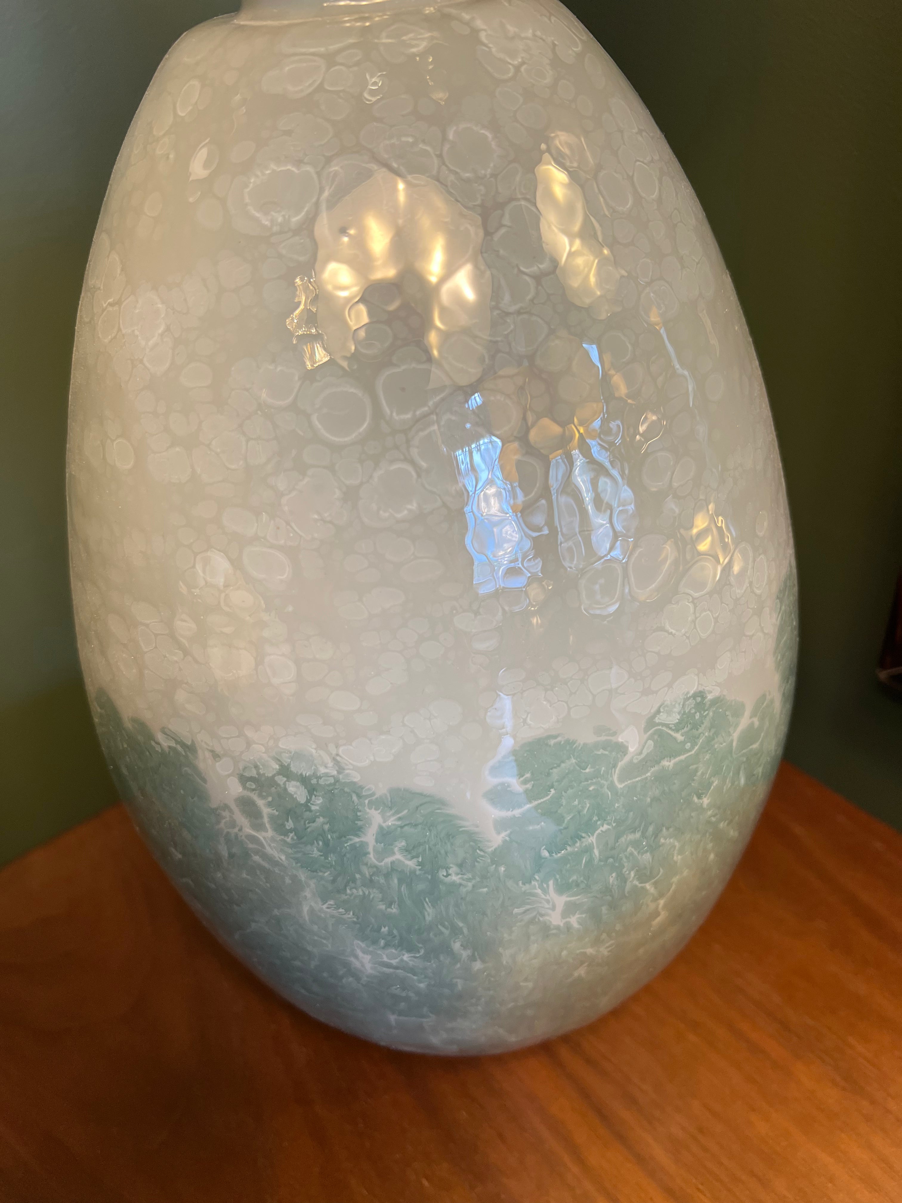 Tall Green Glass Statue with Brass Lid