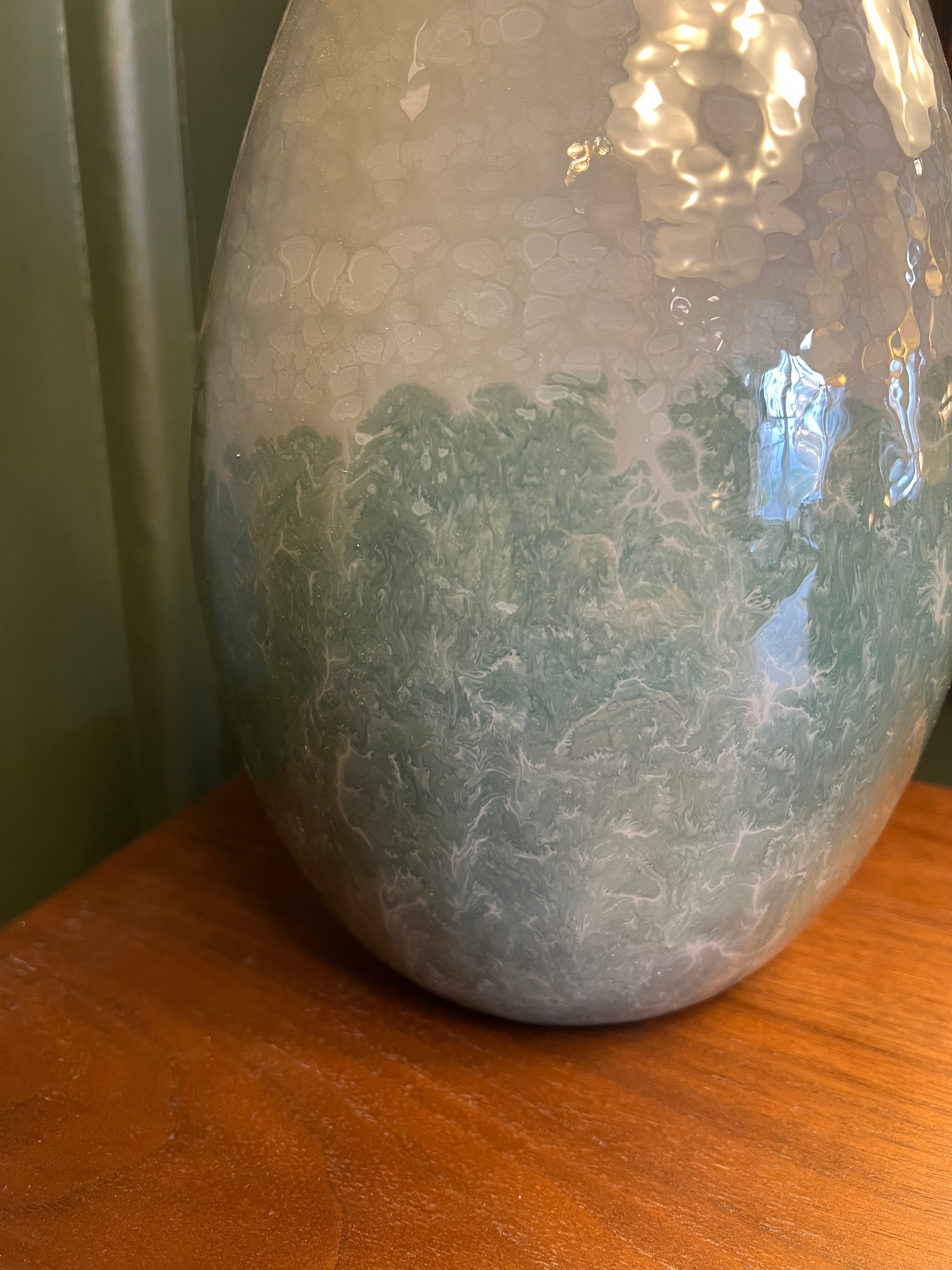 Tall Green Glass Statue with Brass Lid