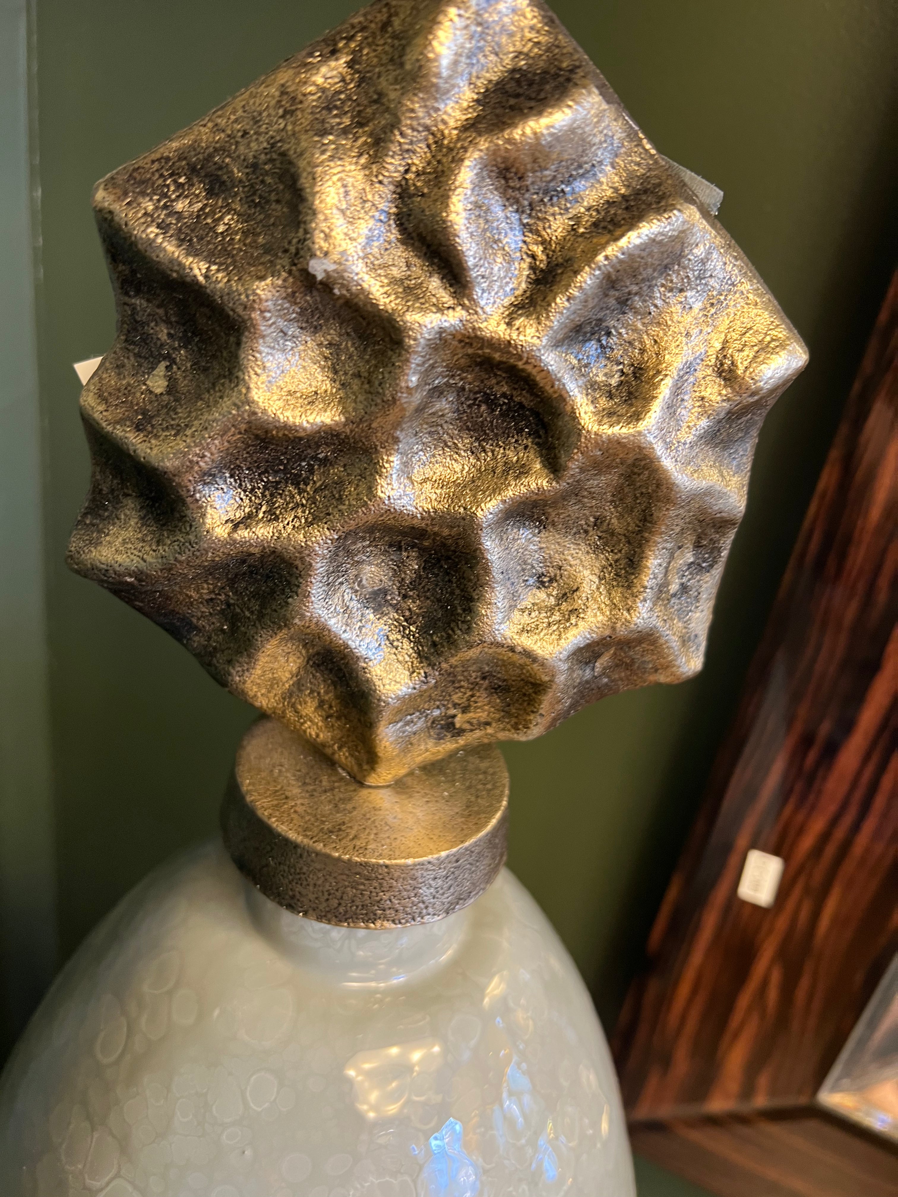 Tall Green Glass Statue with Brass Lid