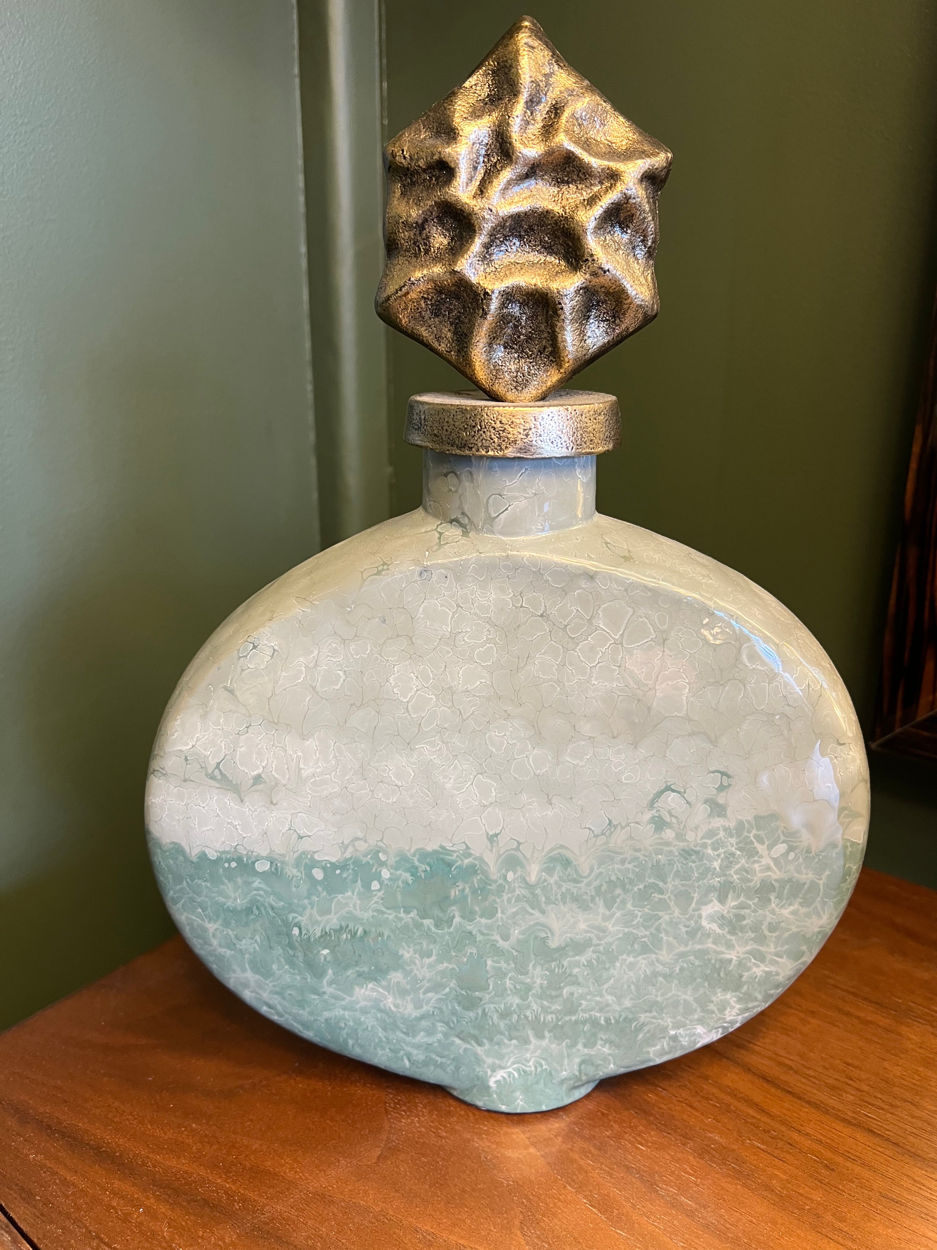 Small Green Glass Statue with Brass Lid
