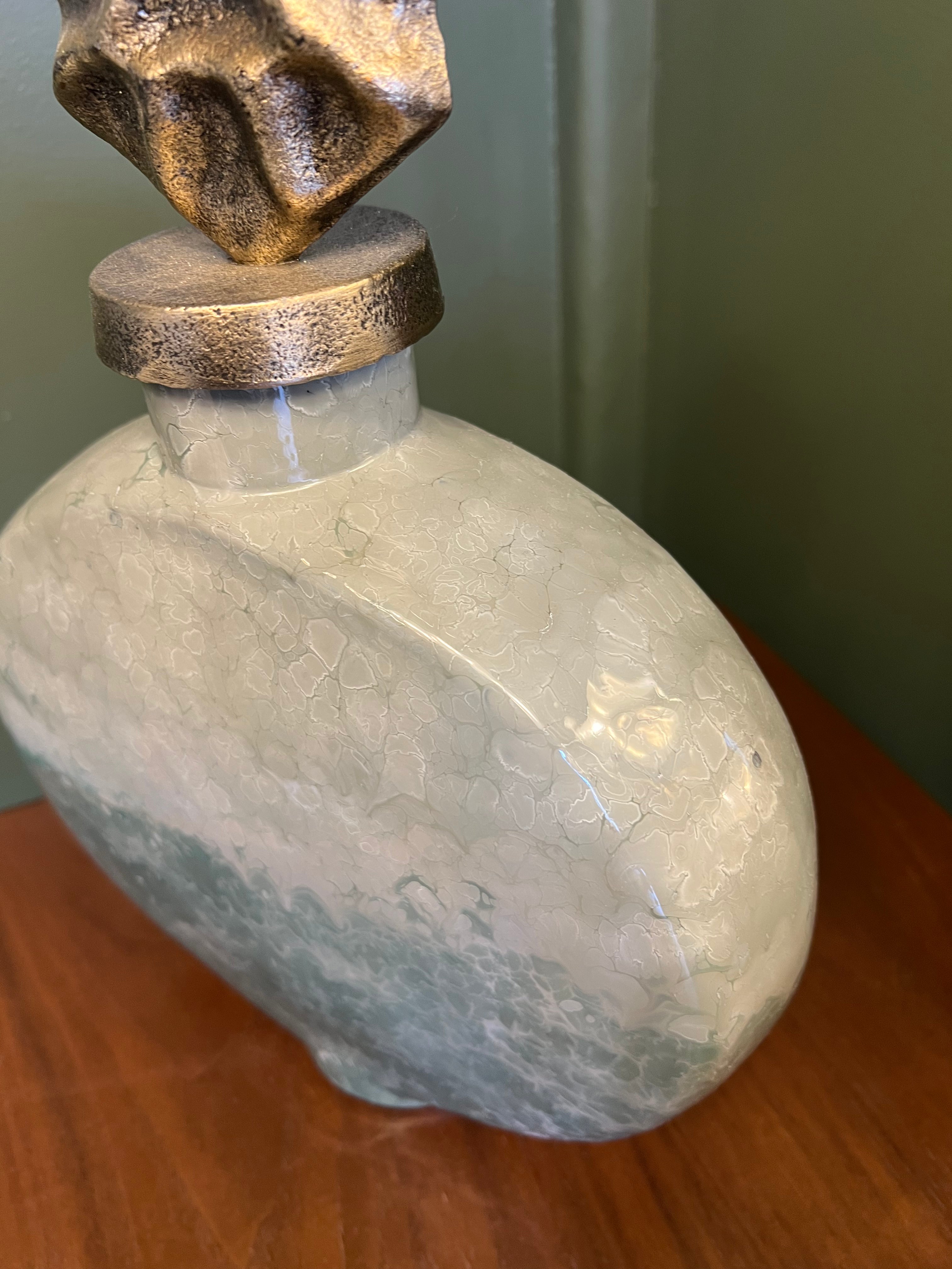 Small Green Glass Statue with Brass Lid