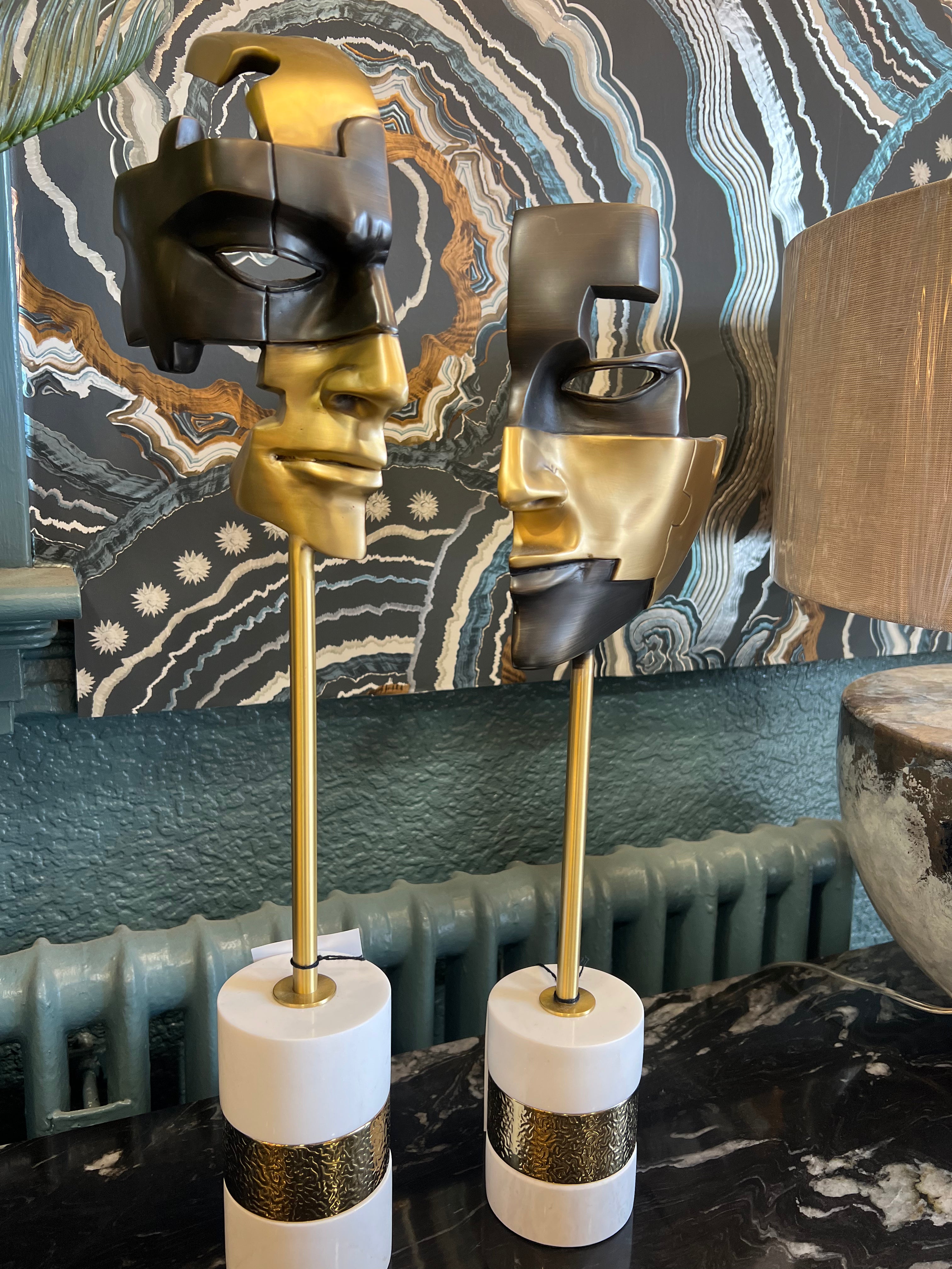 Small Black and Gold Mask on Stone Base