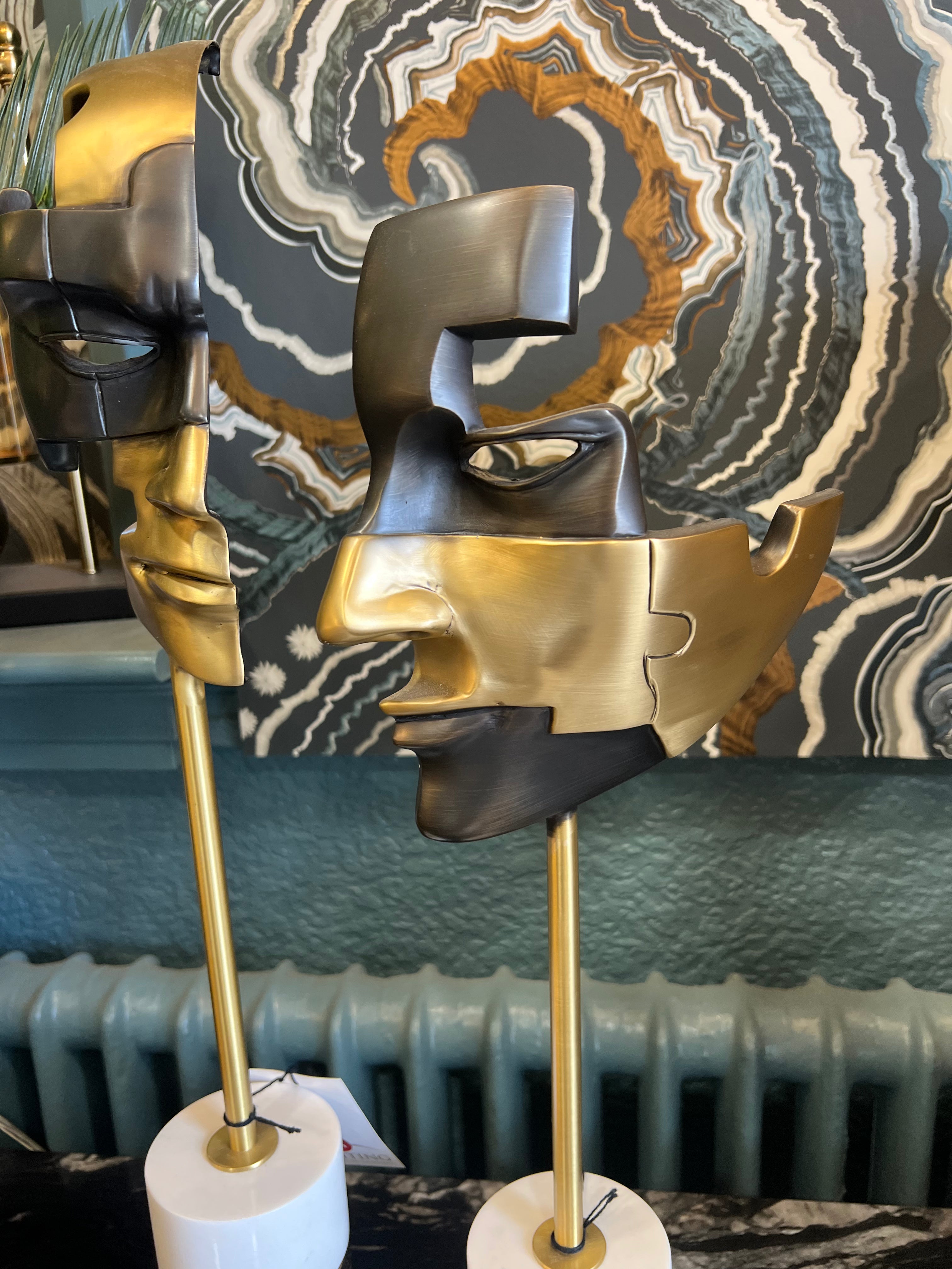 Small Black and Gold Mask on Stone Base