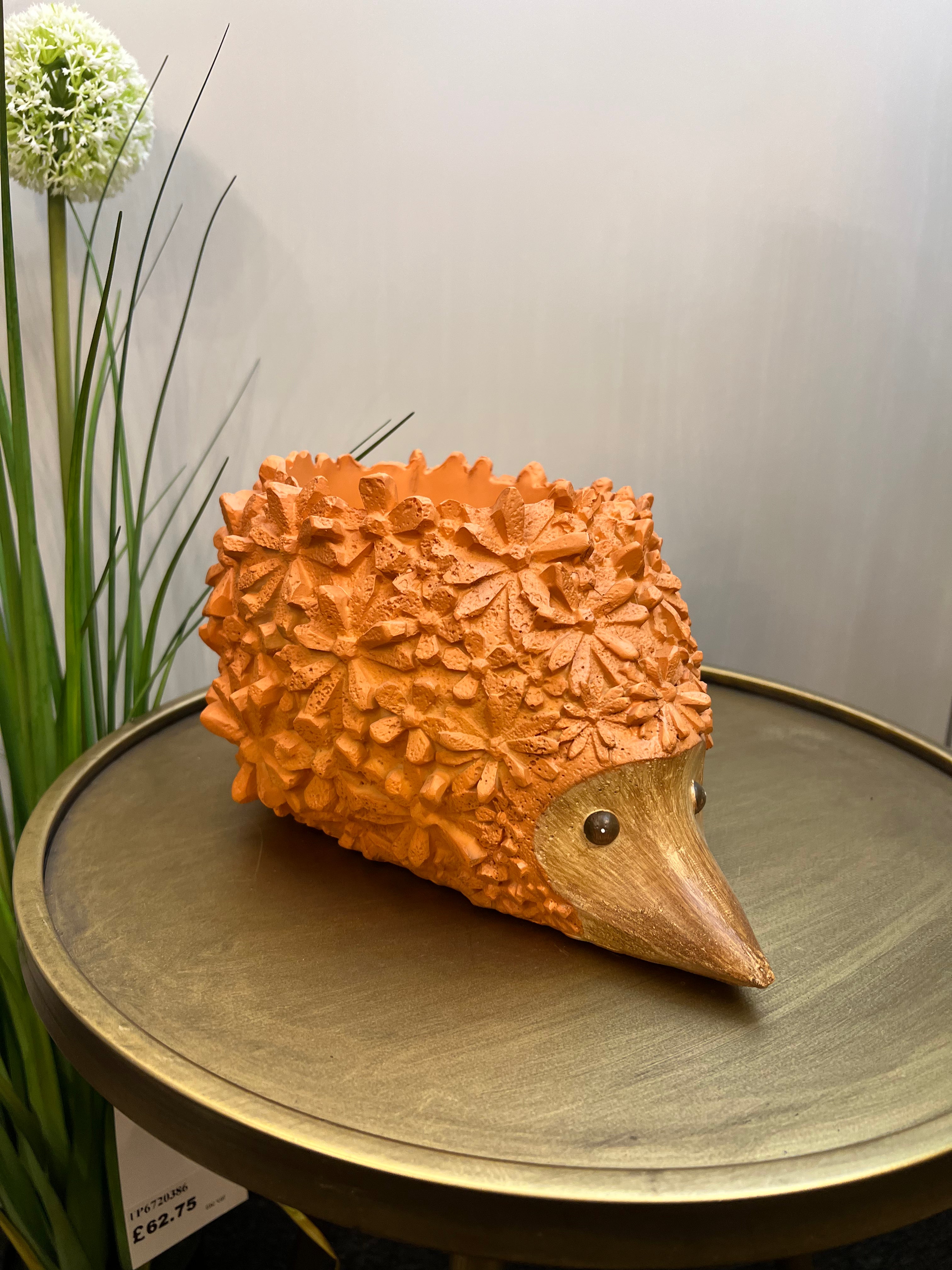 Orange Wood Foral Hedgehog Pot