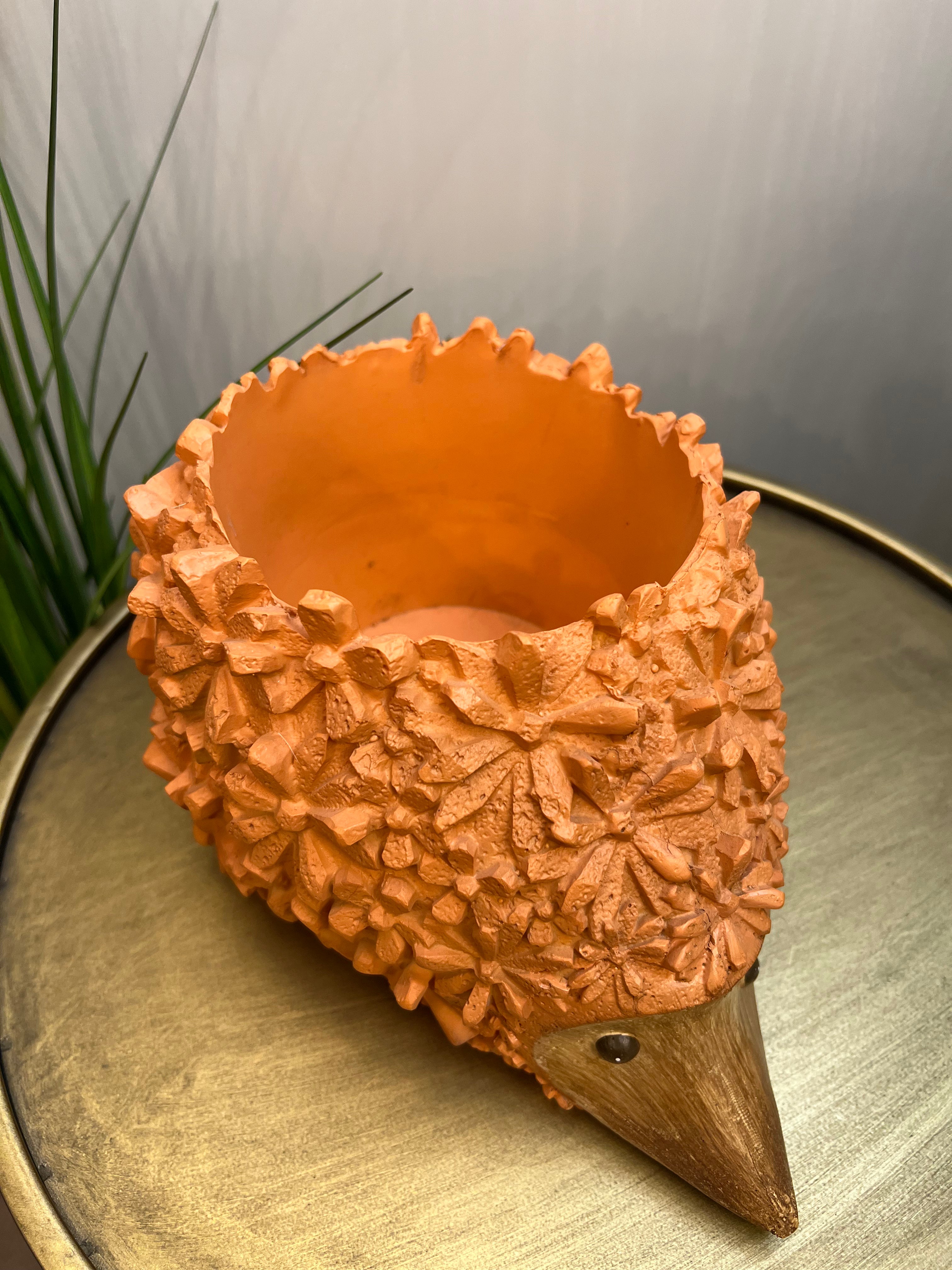 Orange Wood Foral Hedgehog Pot