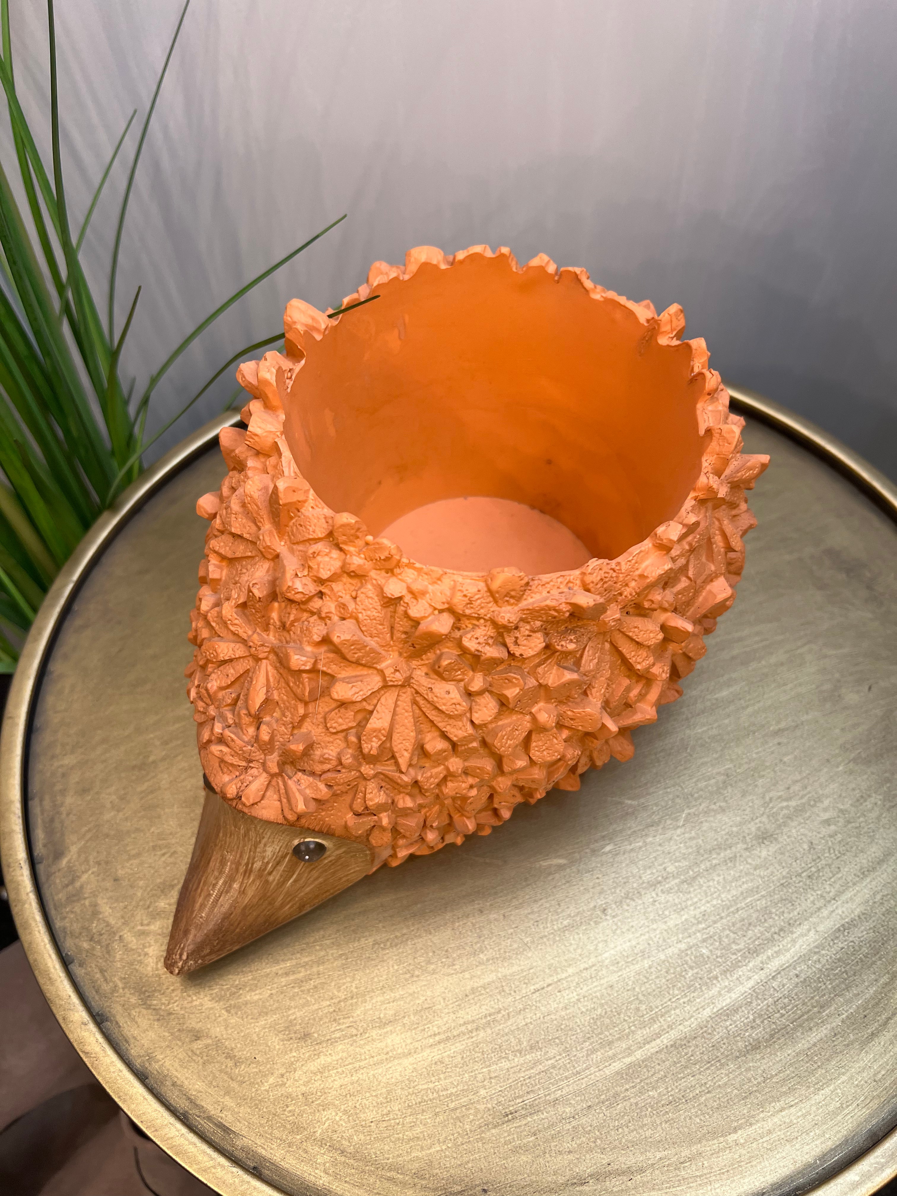 Orange Wood Foral Hedgehog Pot