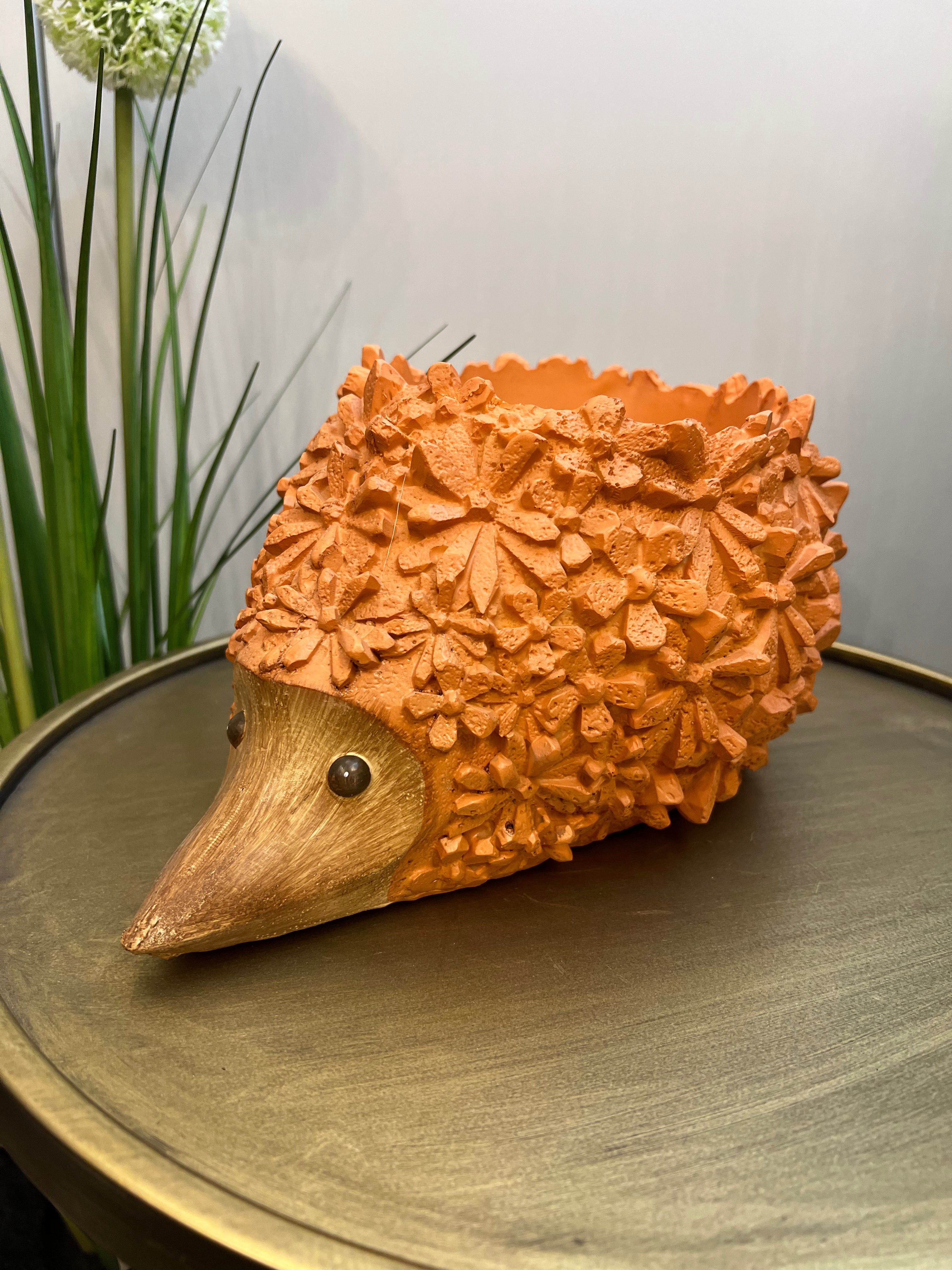 Orange Wood Foral Hedgehog Pot
