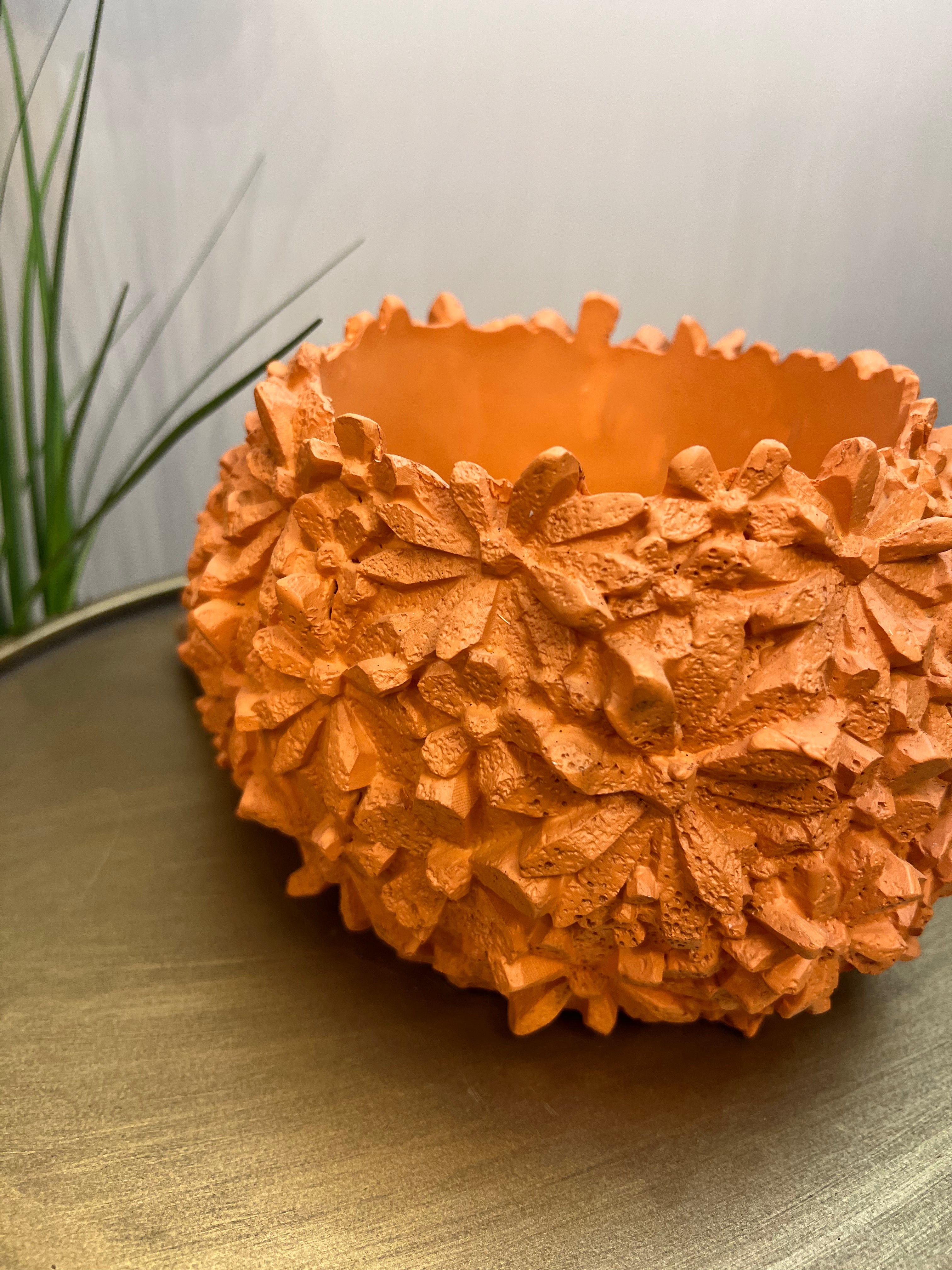 Orange Wood Foral Hedgehog Pot