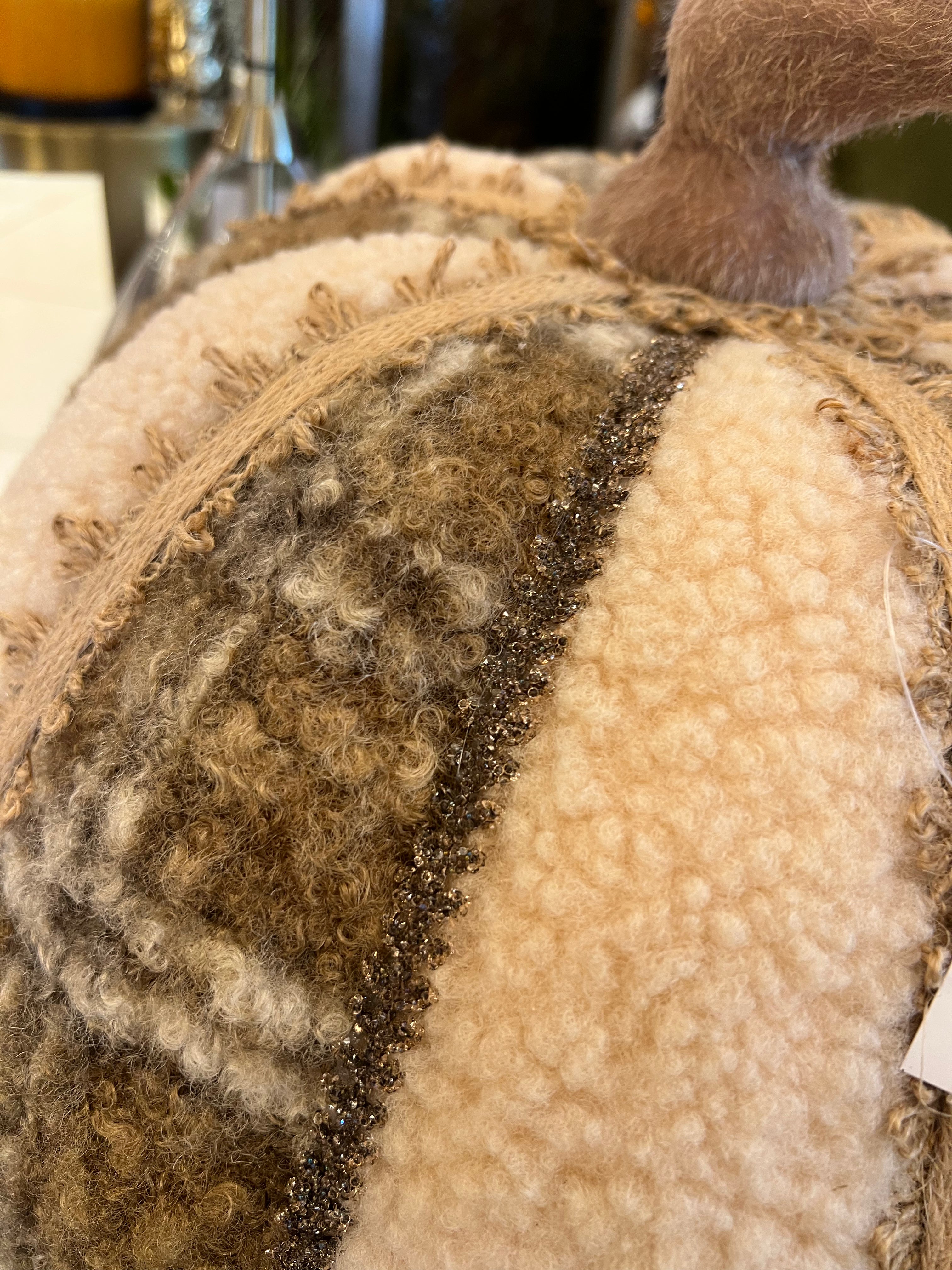 Large Cream & Fawn Wool Pumpkin